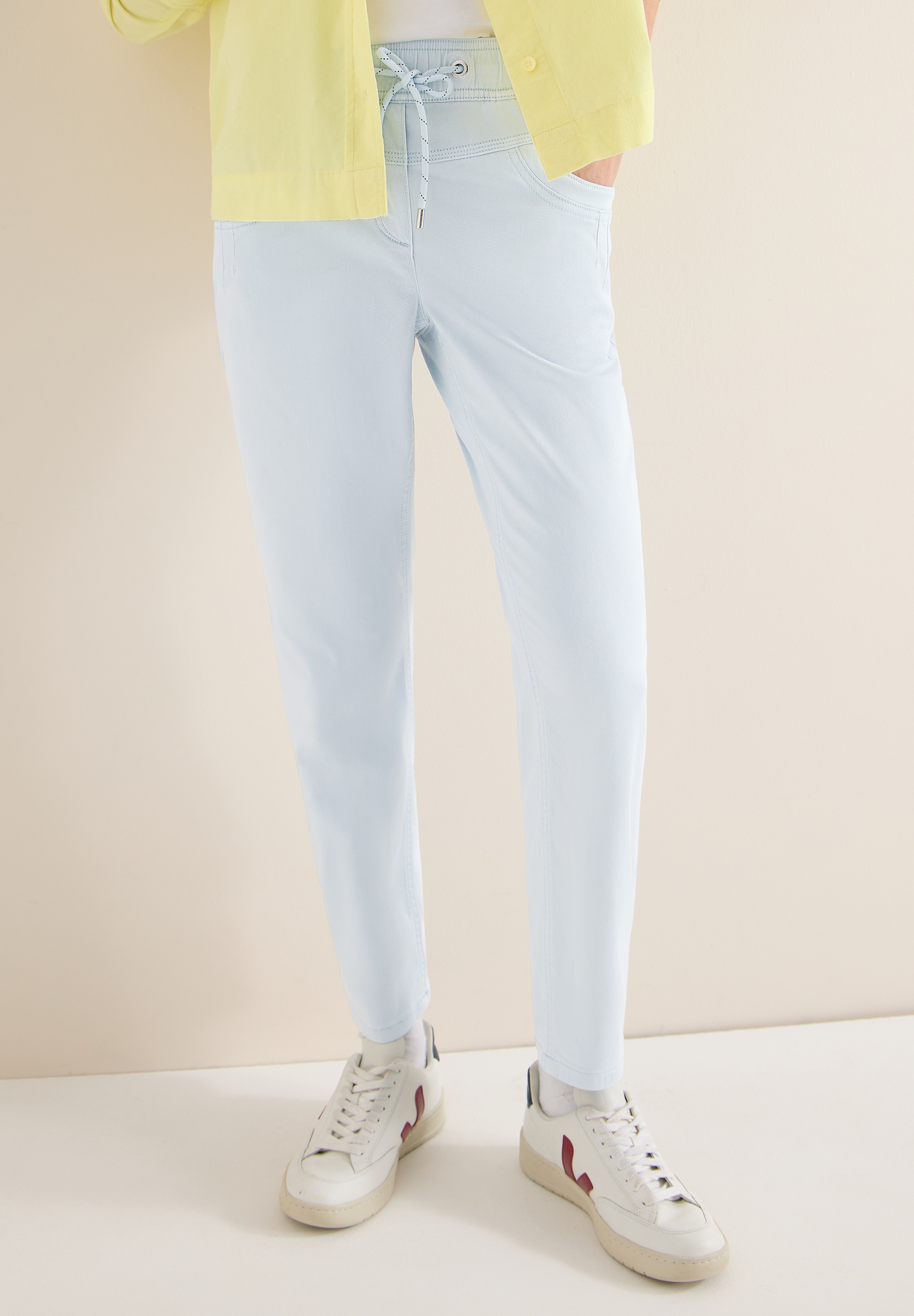 Stoffhose CECIL, Damen, Gr. L, Länge 28, diamond blau, Stoff, 56% Lyocell, 41% Baumwolle, 3% Elasthan, unifarben, comfort fit knöchelfrei, Hosen Stoffhose, Middle Waist