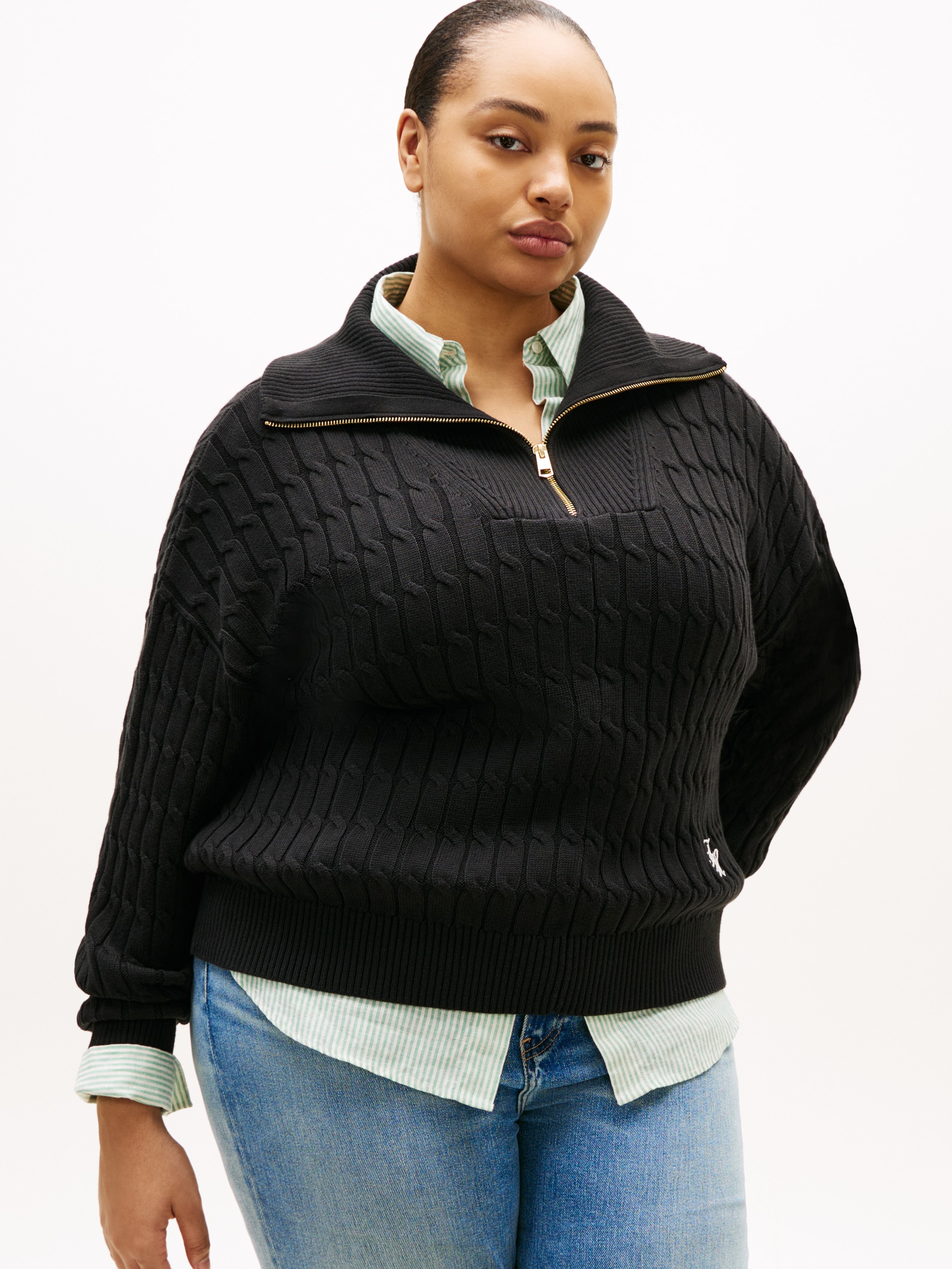 Tommy Hilfiger Curve Troyer "CRV CO CABLE MID GG 1/2 ZIP SWT" in großen Grö günstig online kaufen