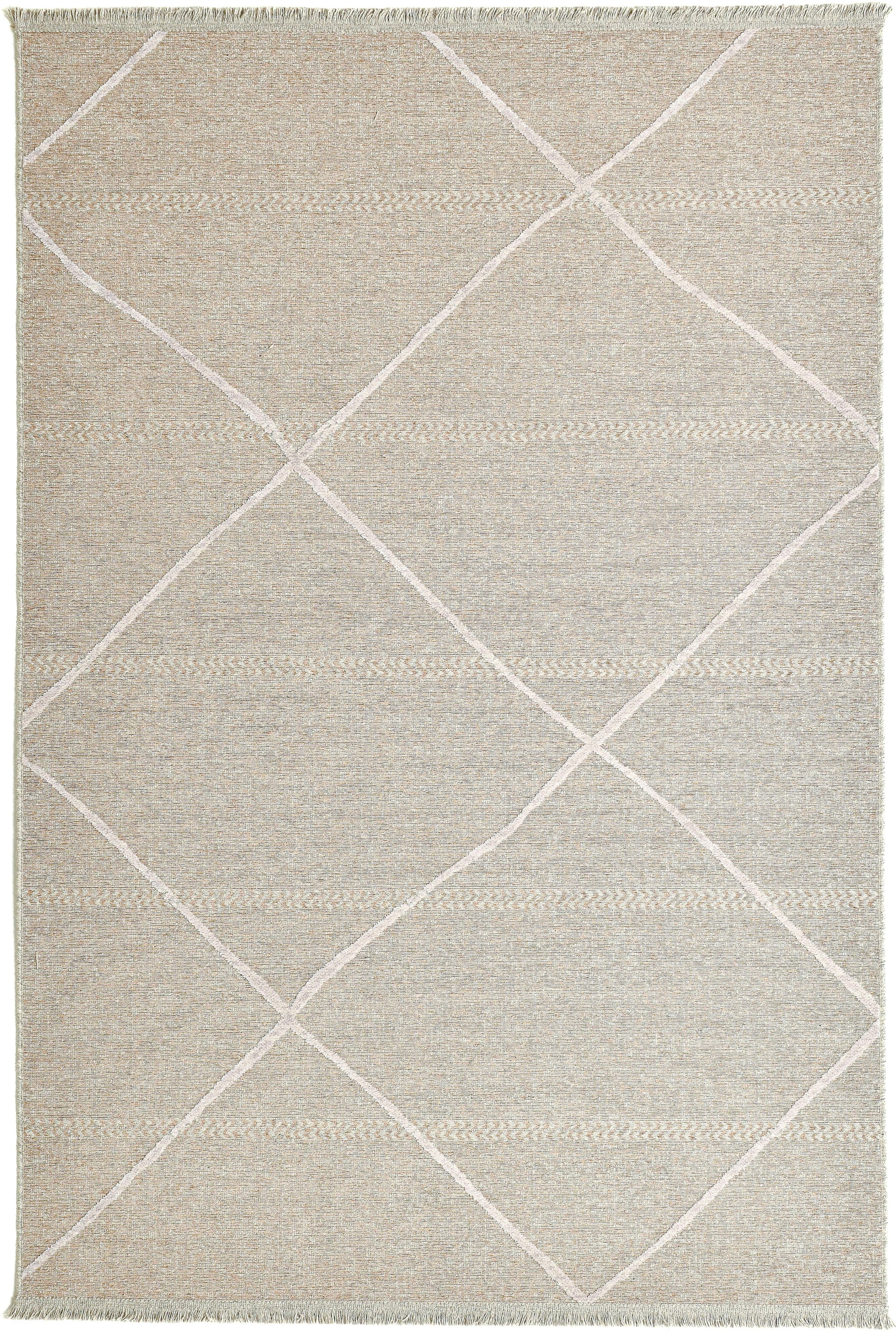 Sansibar Teppich »Braderup«, rechteckig, 2 mm Höhe, Flachgewebe, modernes Scandi Design, Motiv Rauten, mit Fransen
