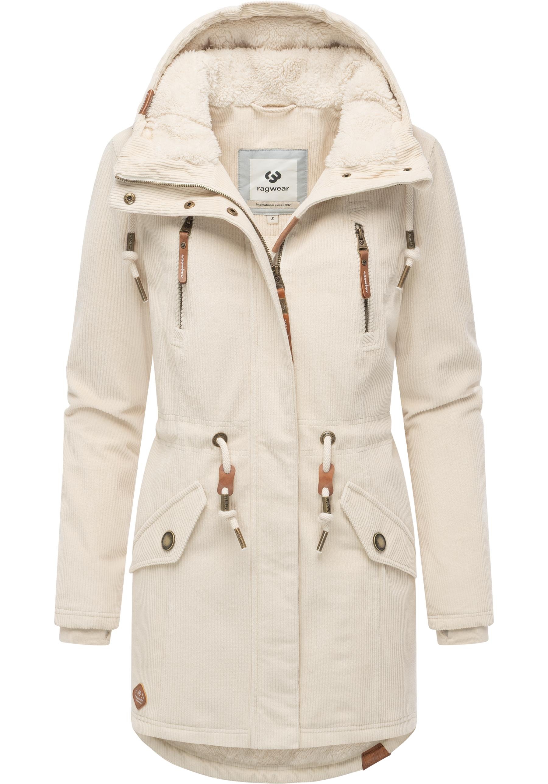Ragwear Kurzmantel »Ellsie Cordy YOUMODO«, Warmer Winterparka Kordmantel mit Taillenzugkordeln