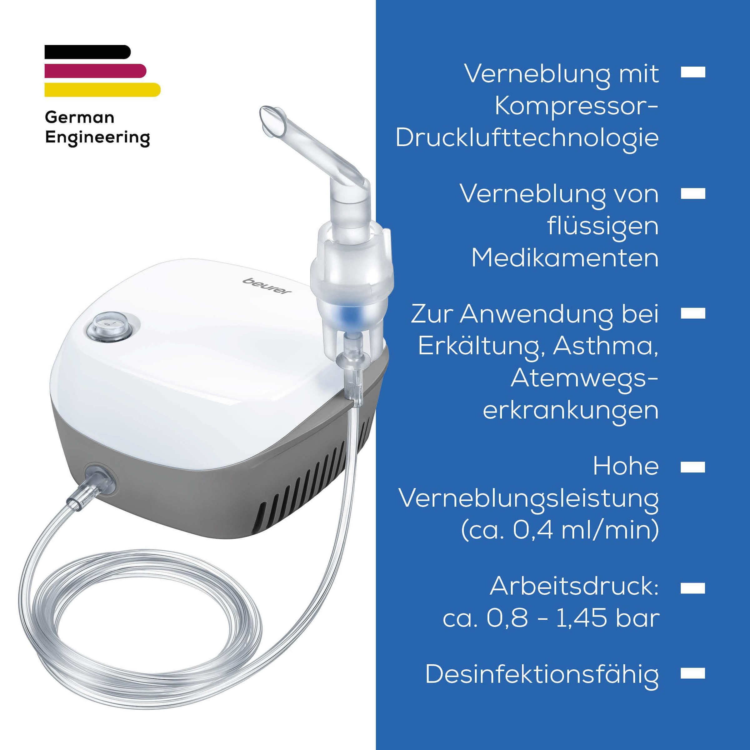 BEURER Inhalationsgerät »IH 18 Inhalator zur Behandlung der oberen und unteren Atemwege«, Effektive Verneblung mittels AC Kompressor-Drucklufttechnologie