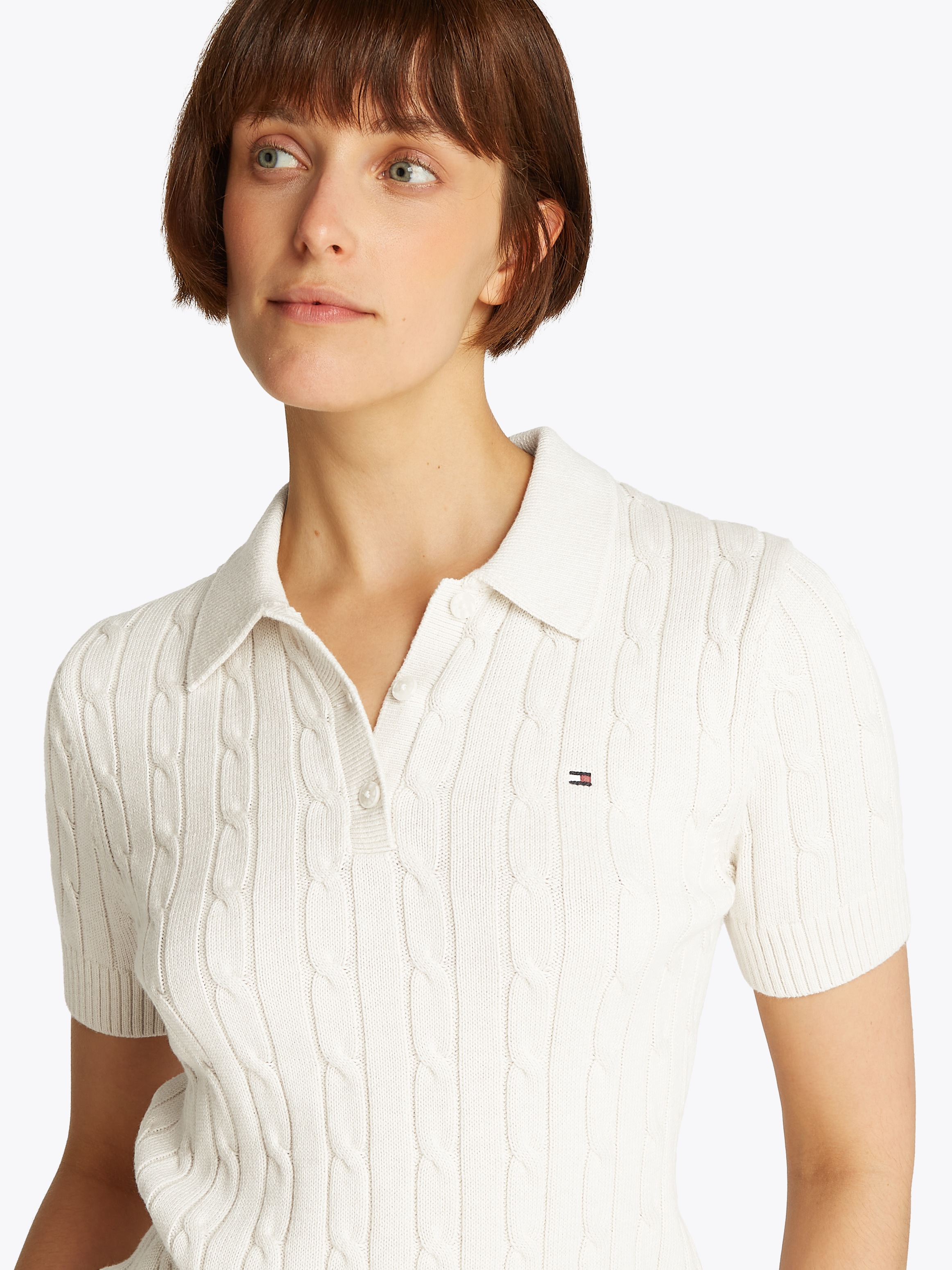 Tommy Hilfiger Polokragenpullover "CO CABLE MID GG SS POLO SWT", mit Zopfmu günstig online kaufen