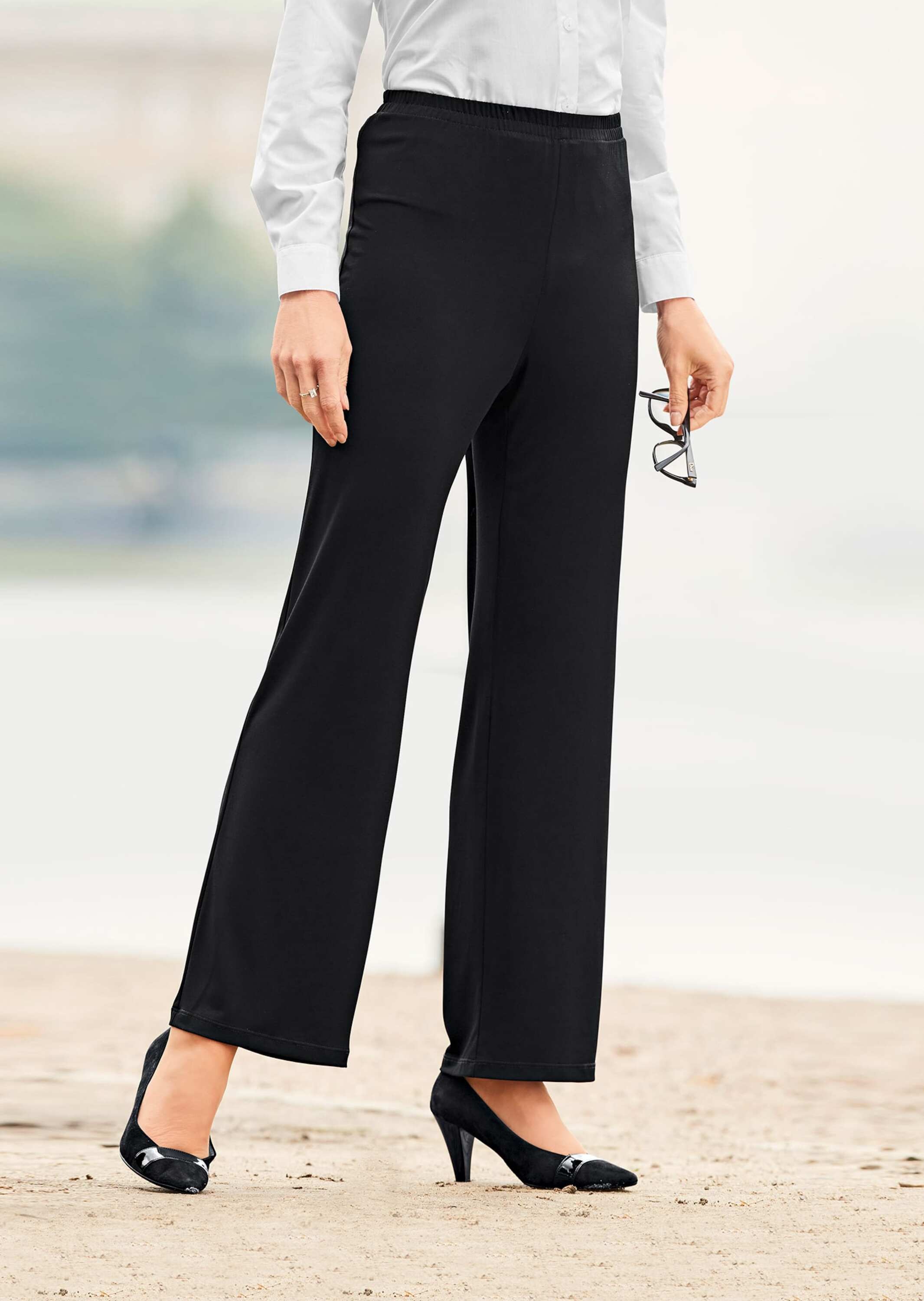 Schlupfhose GOLDNER "Kurzgröße Bequeme Slinky-Hose mit Schlupfbund", Damen, Gr. 20, K-Gr, schwarz, Obermaterial: 95% Polyester PES. 5% Elasthan EL., Hosen Schlupfhose 3