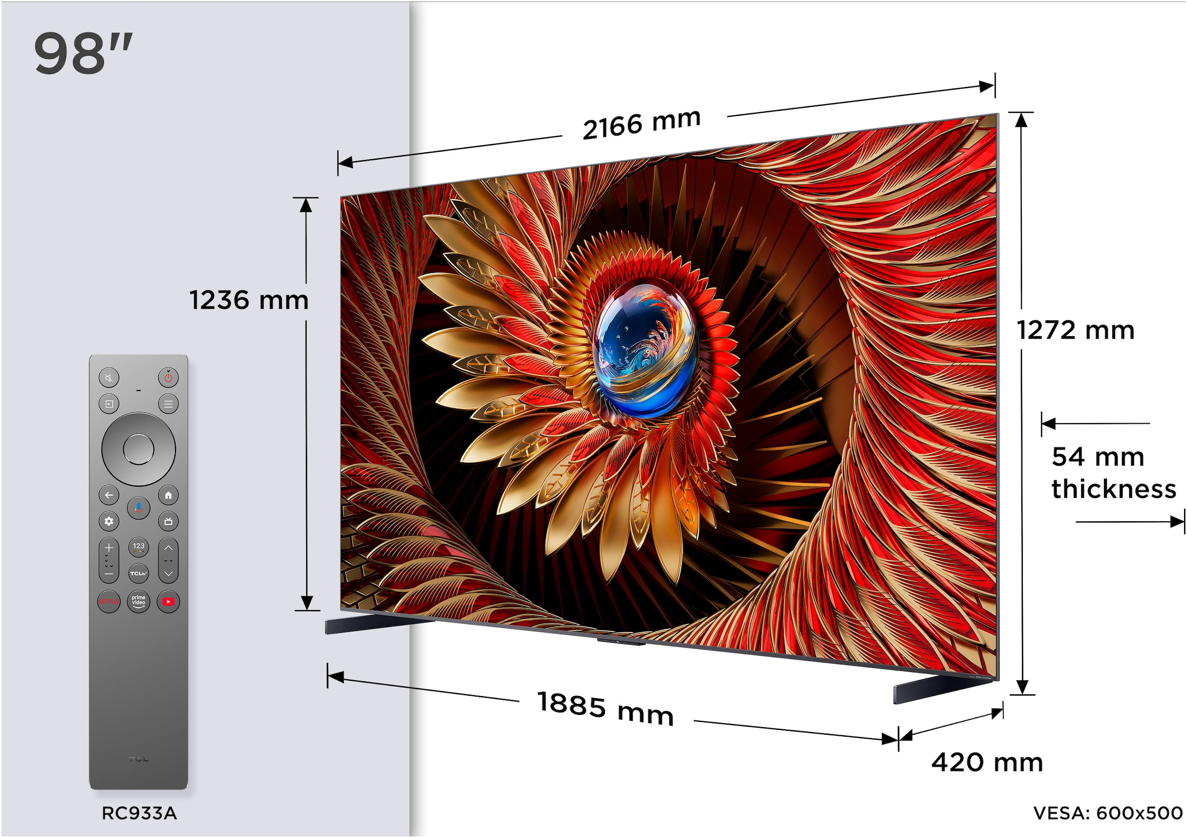 TCL QLED Mini LED-Fernseher »98Q8CX7«, 4K Ultra HD, Google TV-Smart-TV, Audio von Bang & Olufsen, Smart TV, Apple TV, 144Hz, 4K HDR, Multi-HDR