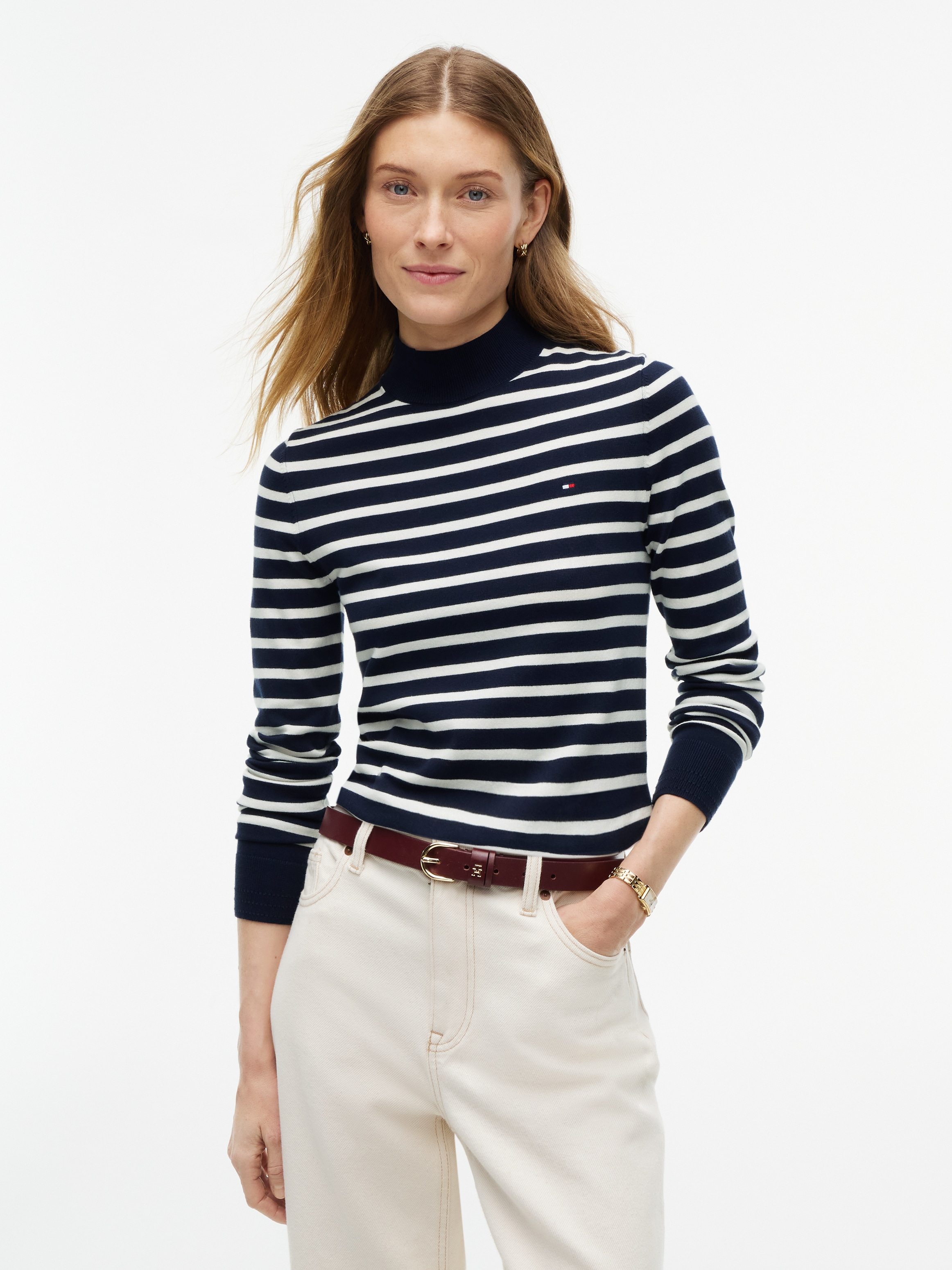 Tommy Hilfiger Strickpullover "COTTON JERSEY SLIM MK-NK SWT" Baumwollmischung, slim fit