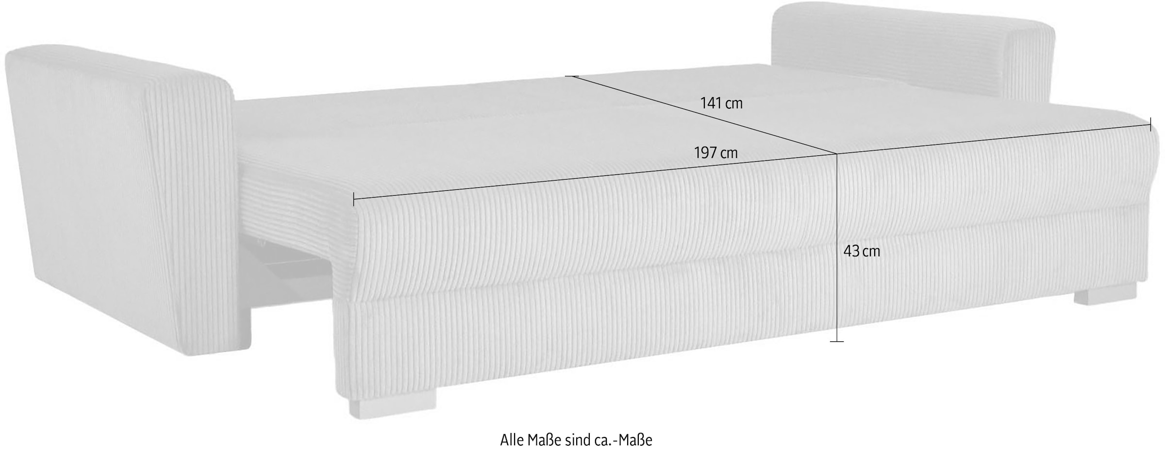 INOSIGN 3-Sitzer »MAGHERA Schlafsofa mit Bettkasten, in hochwertiger Verarbeitung«, mit Wellenunterfederung, Cord und Struktur-Bezug, B/H/T 230/92,5/79 cm