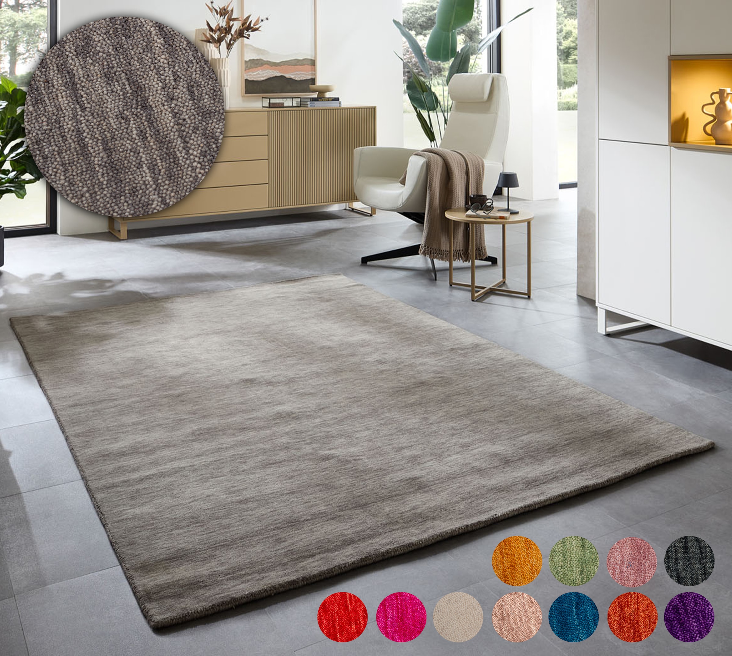 Wollteppich OTTO HOME "Karchau", grau, B:40cm H:13mm L:60cm, Schurwolle, Teppiche, Handweb Teppich, meliert, reine Wolle, handgewebt, brilliante Farben