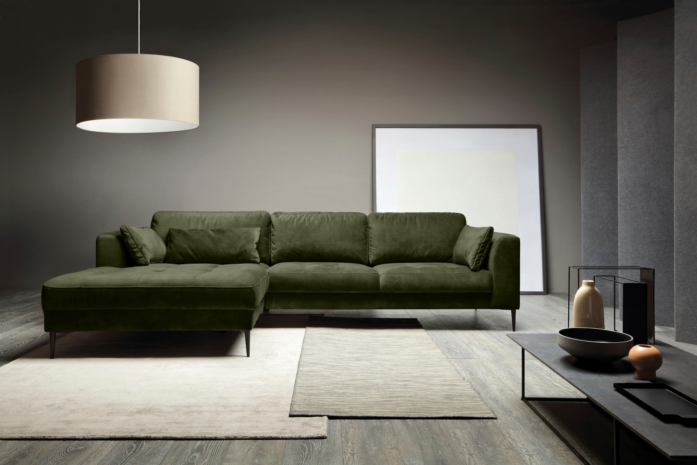 TRENDMANUFAKTUR Ecksofa »Luzi, wahlweise mit Schlaffunktion und Bettkasten bestellbar, L-Form«, Designsofa mit tollem Sitzkomfort, Metallfüße schwarz, Breite 280 cm