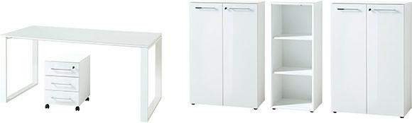 Büromöbel-Set GERMANIA, weiß, Holzwerkstoff, Metall, Arbeitsmöbel-Sets, "GW-Monteria"
