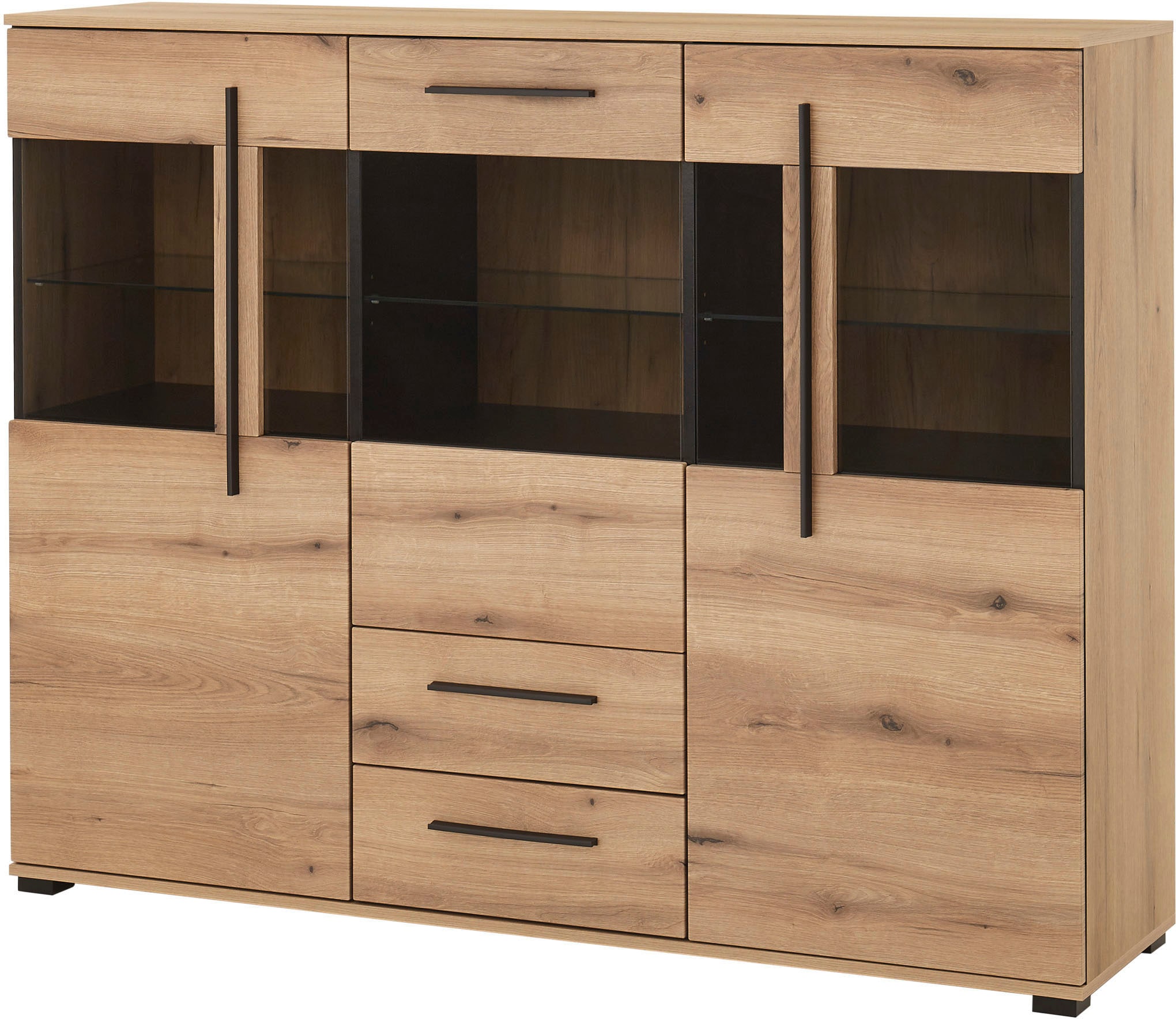 Home affaire Highboard "Cantara, moderner Schrank, Vitrine in Eiche Dekor o günstig online kaufen