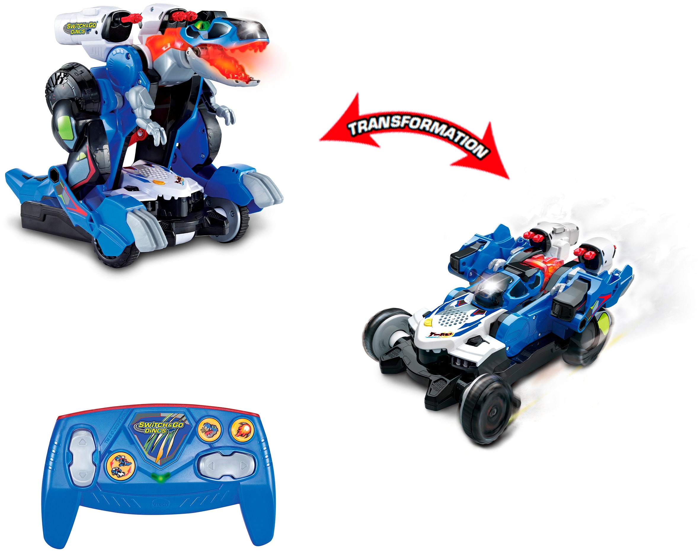 VTECH Kinder RC-Tier "Switch & Go Dinos, RC Mega T-Rex", blau, Kunststoff, Fernlenkfahrzeuge, mit Licht und Sound