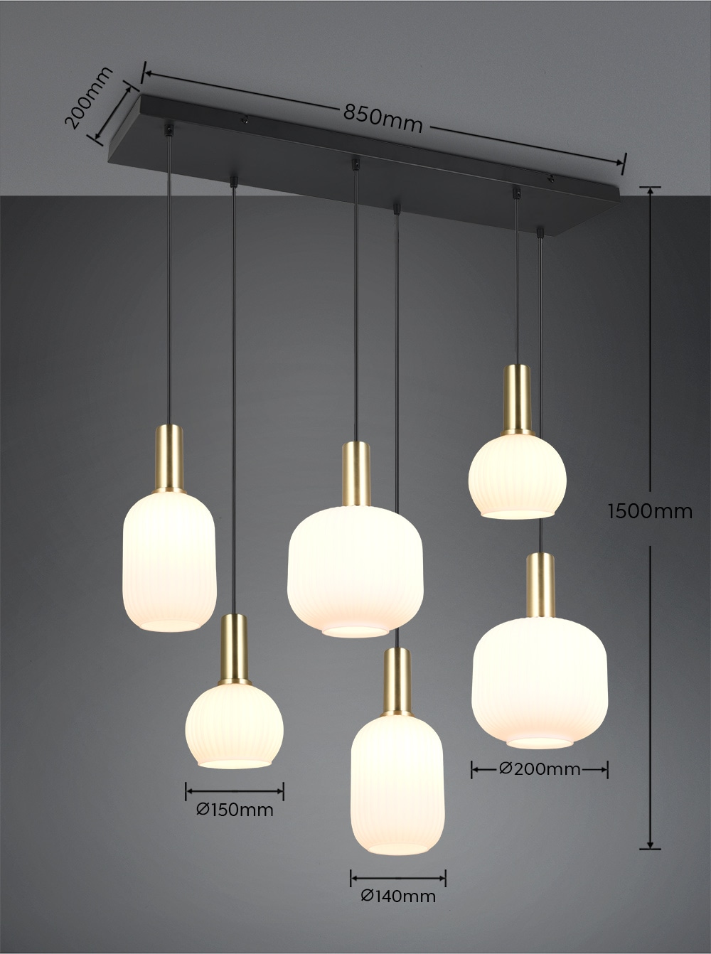 TRIO Leuchten Pendelleuchte »DIVA, E27 Hängelampe 6-flammig mit Glasschirm, exkl 6xE27 max 10W«, 6 flammig, Leuchtmittel E27 | Leuchtmittel wechselbar, höhenverstellbar bis max 150cm Hängeleuchte 92x 35 cm Wohnzimmer Küche