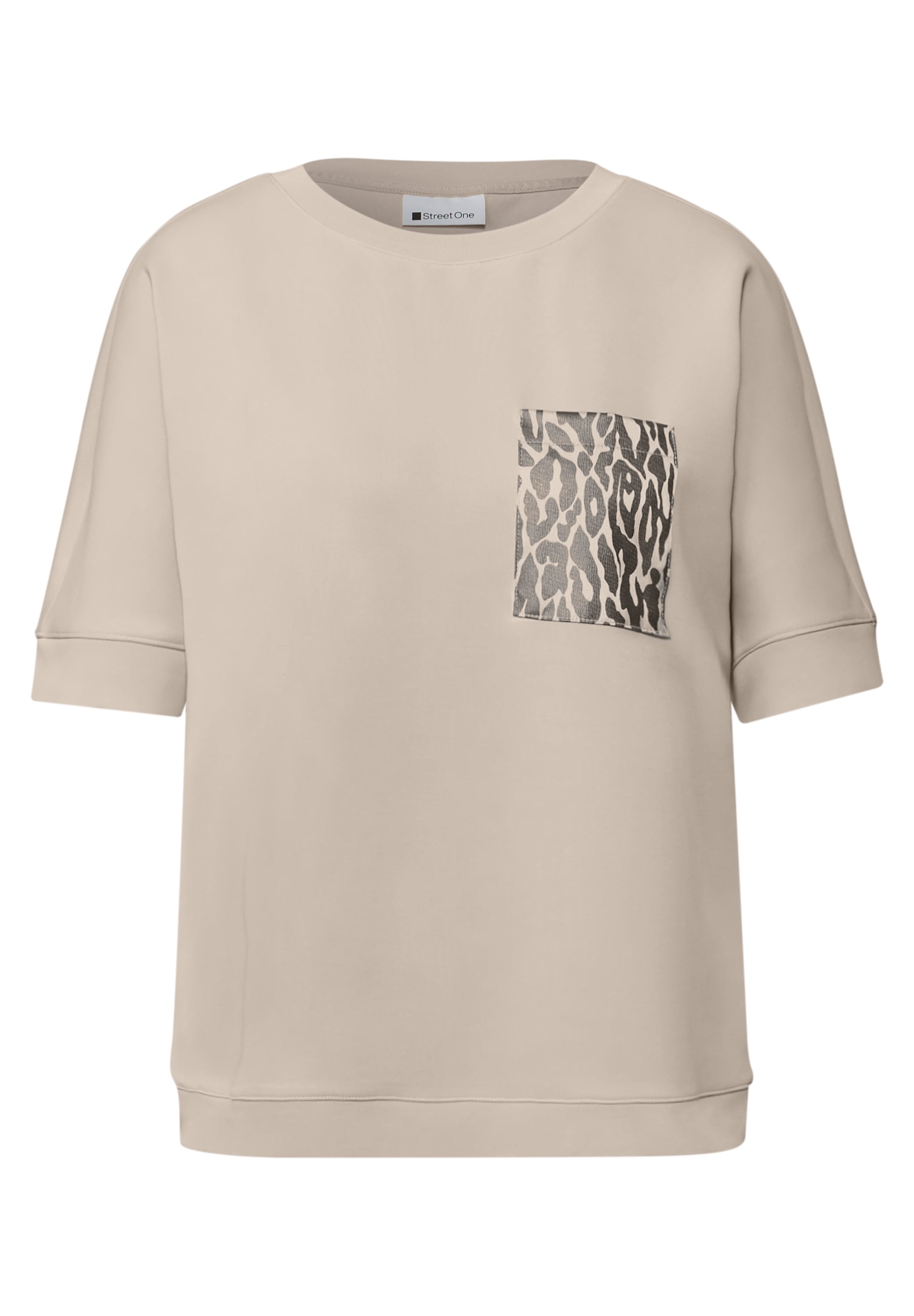 STREET ONE Rundhalsshirt Halbarmshirt mit Leo-Brusttasche
