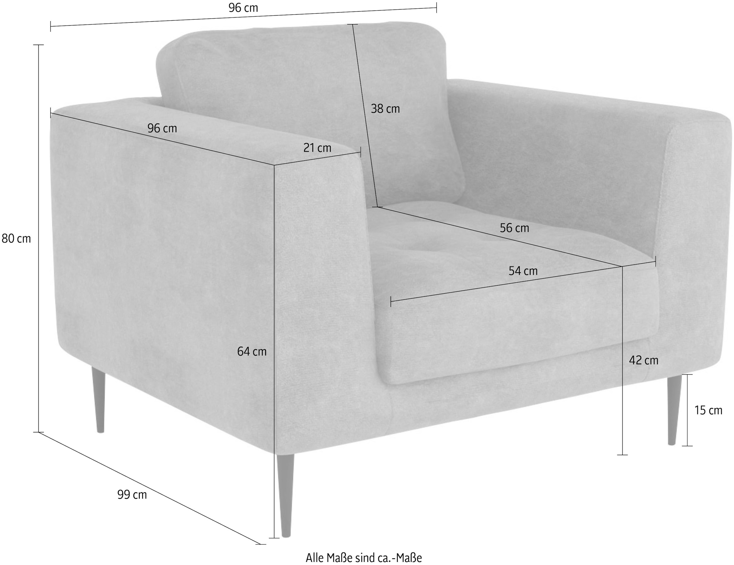 TRENDMANUFAKTUR Sessel »Luzi, Loungesessel, modern mit extra hohen Füßen«, Designsessel mit tollem Sitzkomfort, Metallfüße schwarz, Breite 96 cm