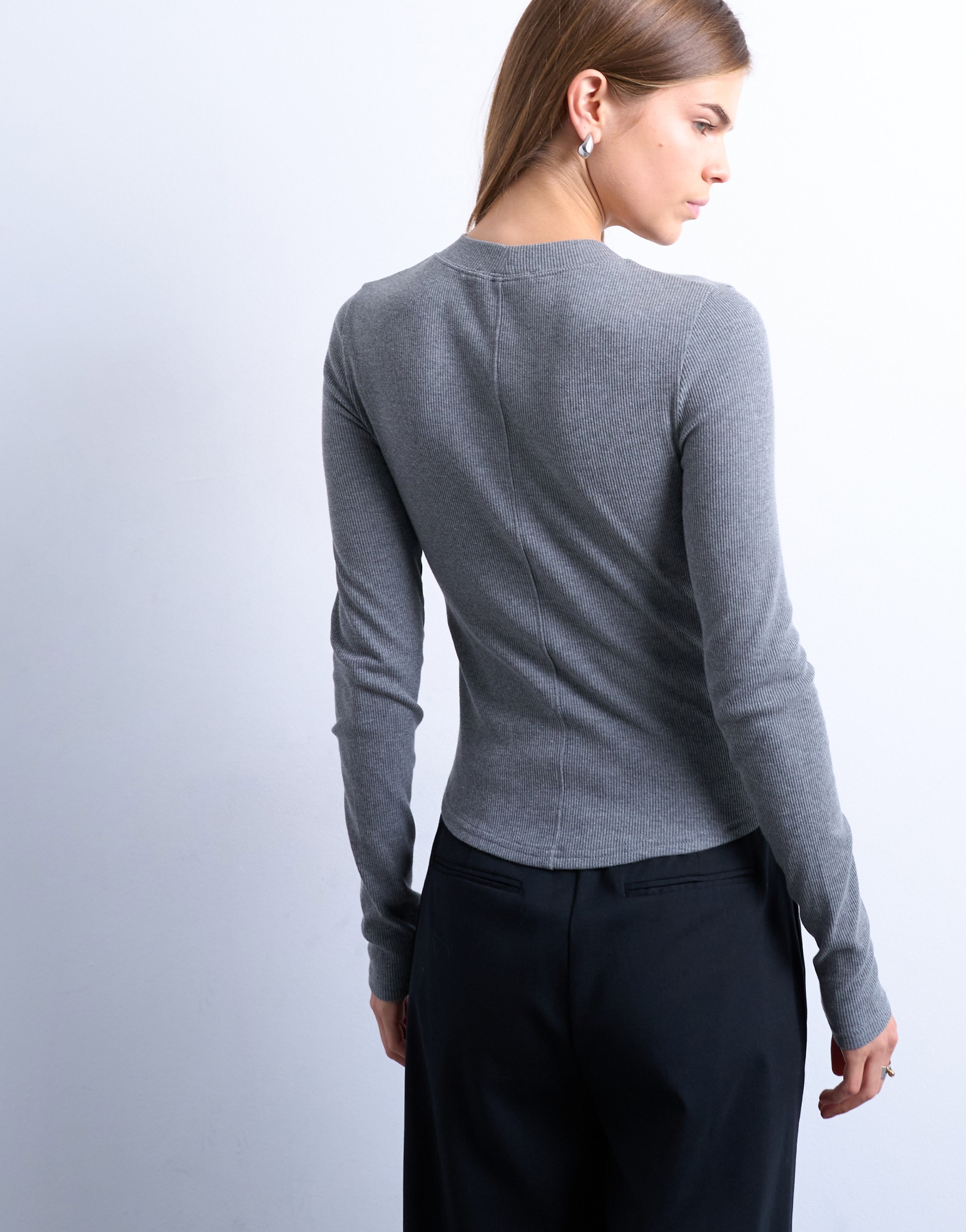 TOPSHOP Langarmshirt »TSBEA LS RIB CURVED HEM TOP JRS NOOS« Baumwollmischung, normal geschnitten
