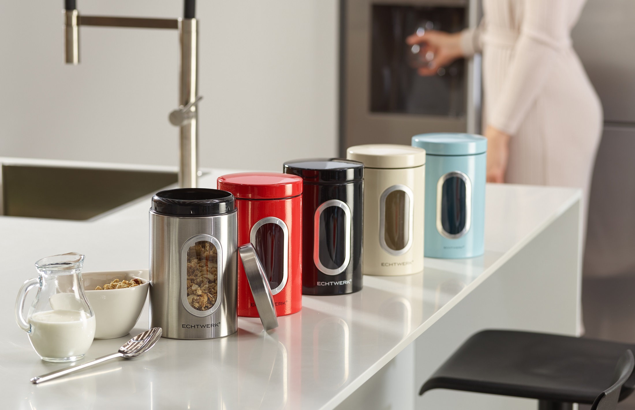 ECHTWERK Vorratsdose »Aufbewahrungsdosen-Set«, (Set, 4 tlg.), für Mehl, Müsli, Kaffee oder Zucker, Klick-Deckel, großes Sichtfenster