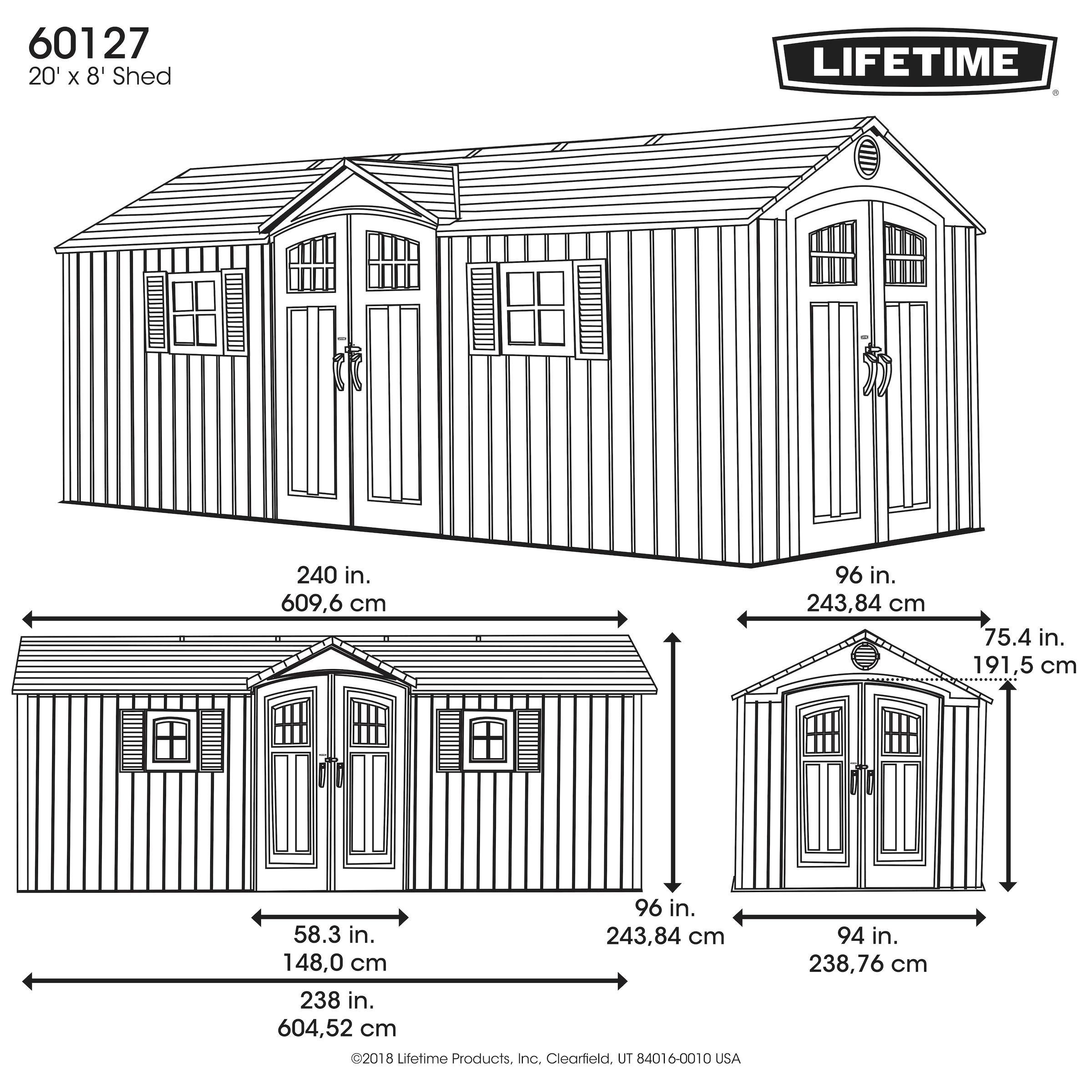 Lifetime Gerätehaus »Makro«, (Set), Kunststoff, inkl. Fußboden, Regale und Werkzeugtasche