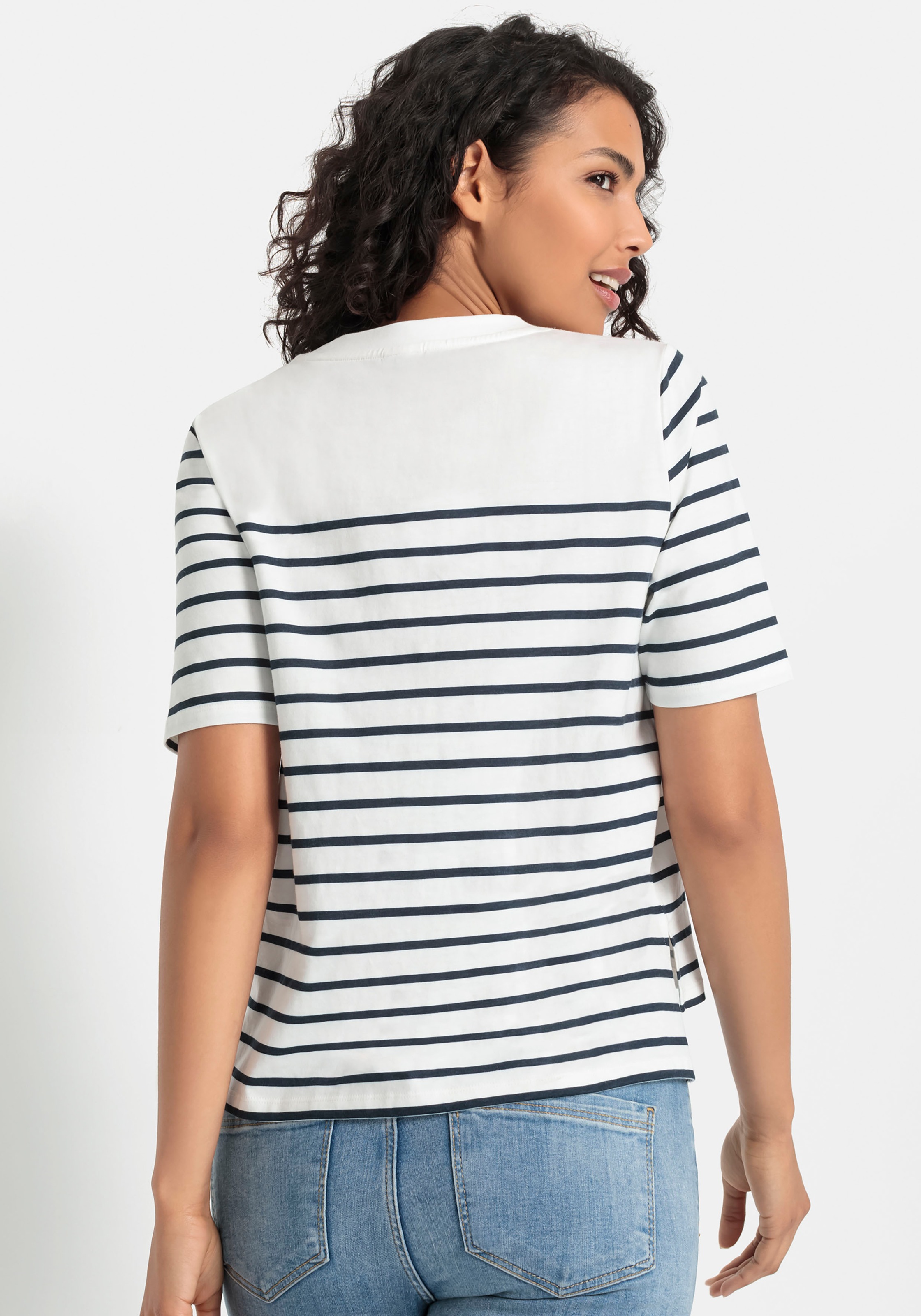 LASCANA T-Shirt, mit Streifen, Kurzarmshirt aus Baumwolle, schlanke Optik, Basic
