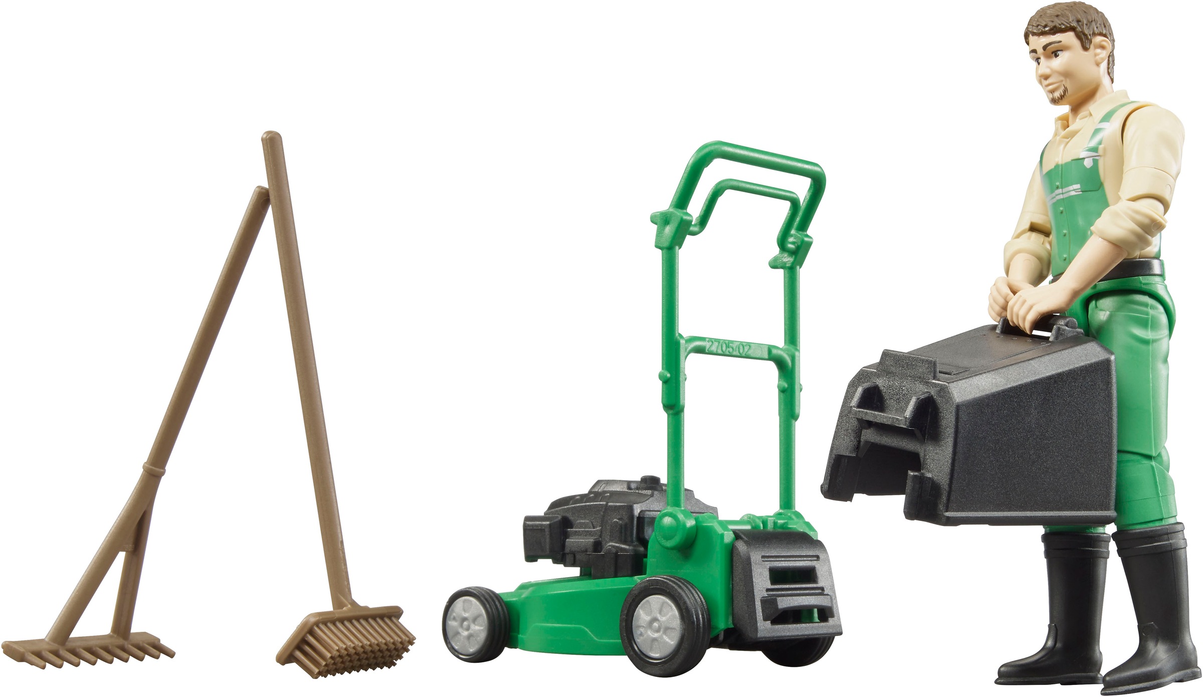 Bruder® Spielfigur »bworld Gärtner mit Rasenmäher und Gartengeräten (62103)«, Made in Europe