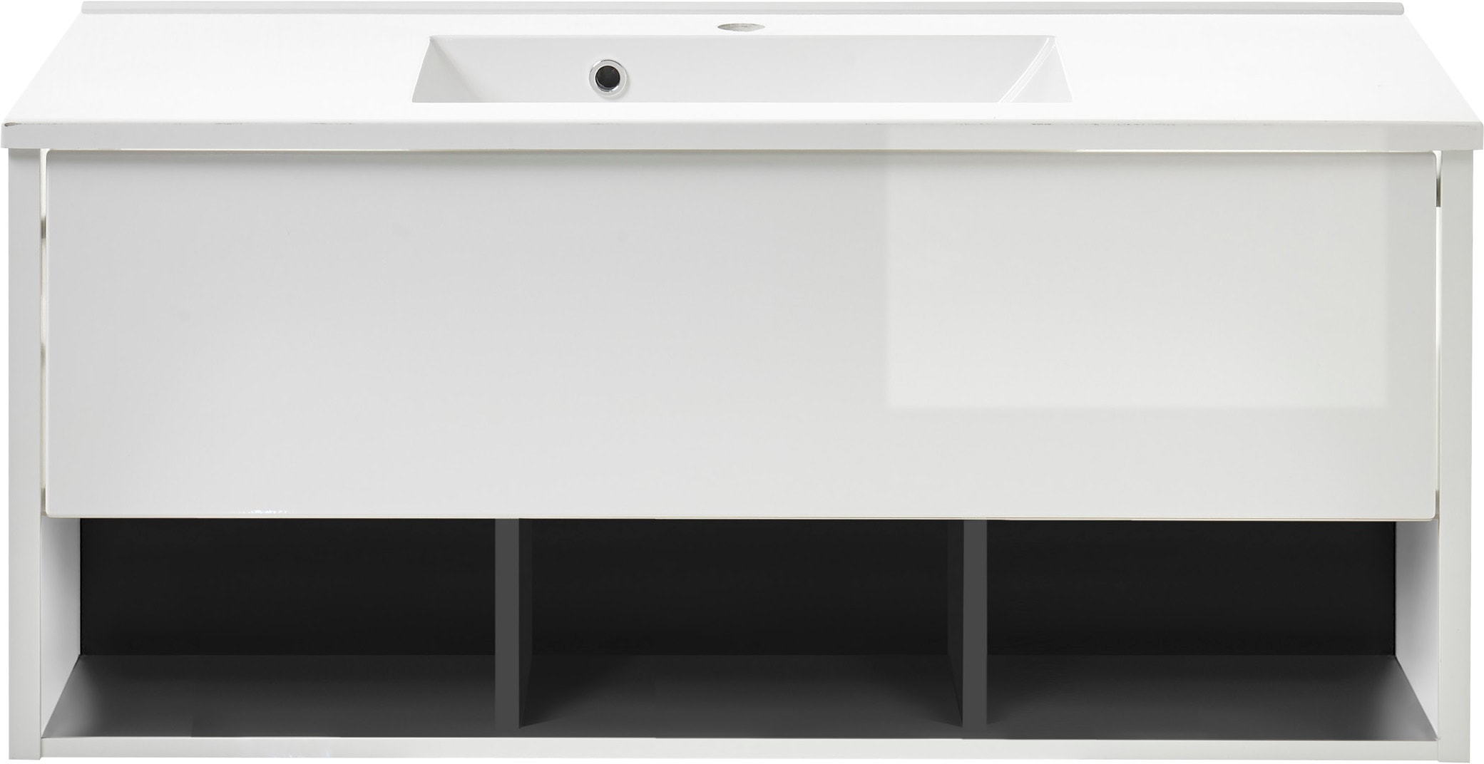 Places of Style Badmöbel-Set »Studio Line, Bad im modernen Design, 3-teiliges Badezimmer«, (3 St.), Schrank, Waschtisch und Spiegel, in zwei Farben verfügbar, Stauraum