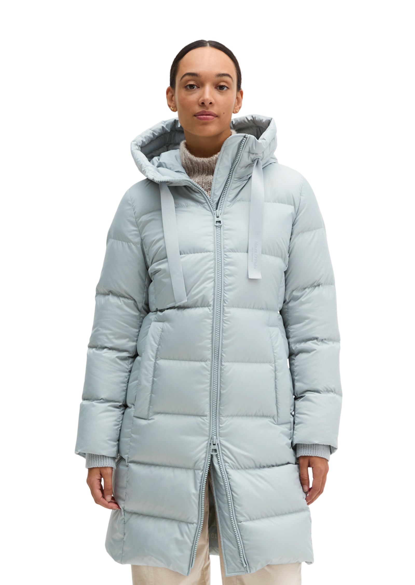 Marc OPolo Daunenmantel mit 2-Way-Zipper und Label-Band an der Kapuze