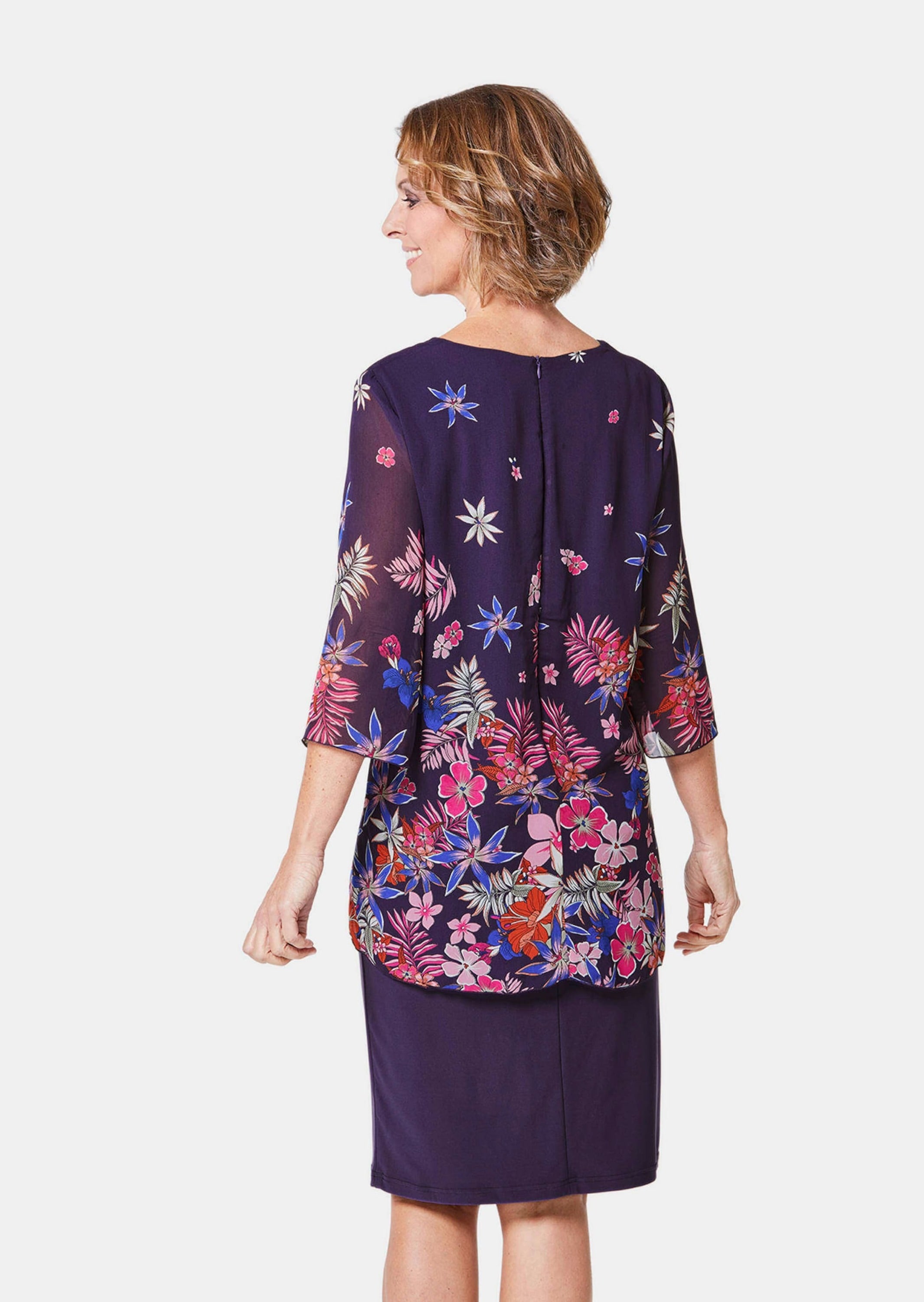 GOLDNER Etuikleid »Kleid Kleid mit floralem Chiffonüberwurf«