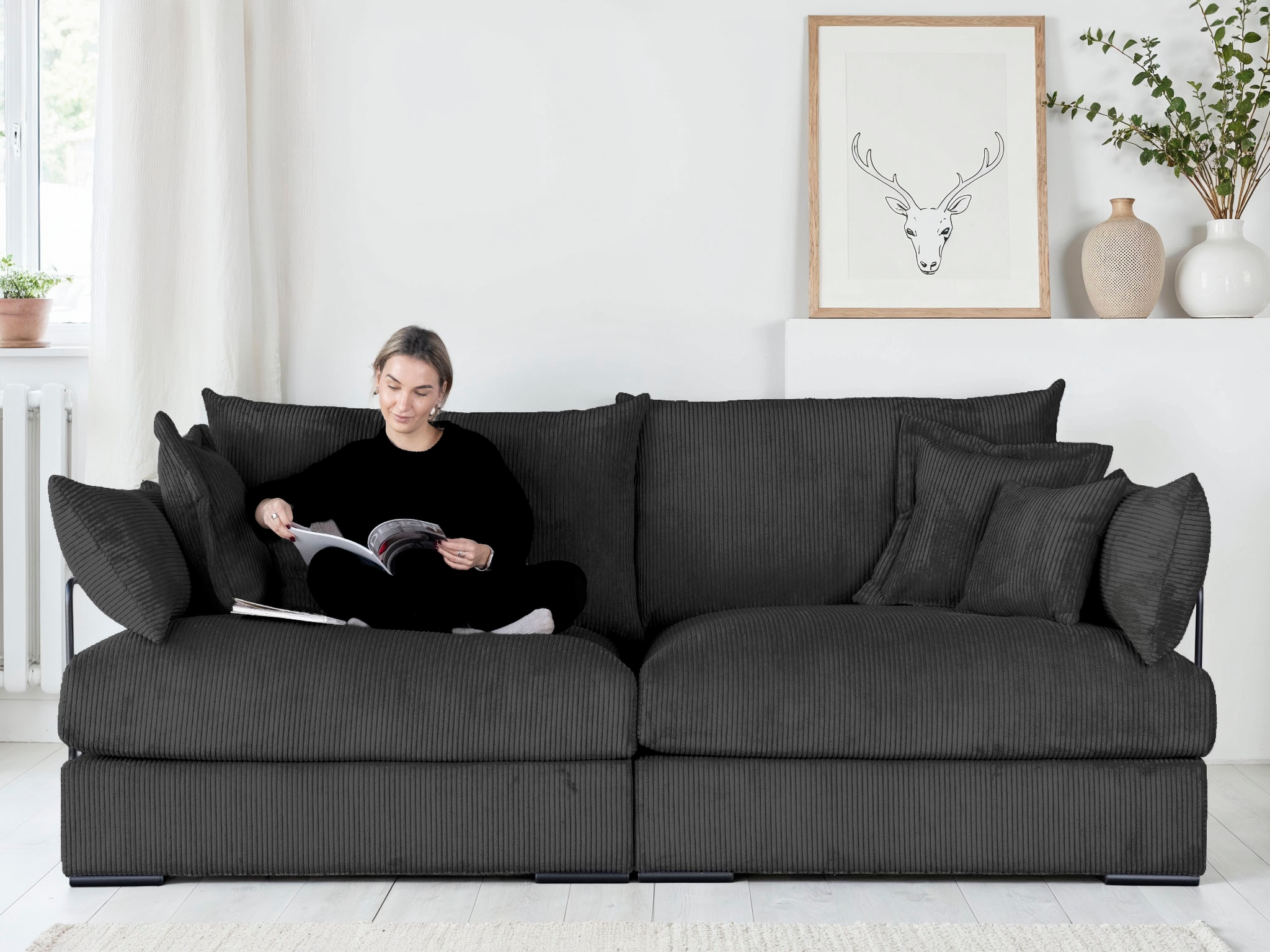 Home affaire "Casa XL, B: 190 cm" 4 Zierkissen, Mega-Sofa, in Cord oder Chenille-Struktur, Federkern