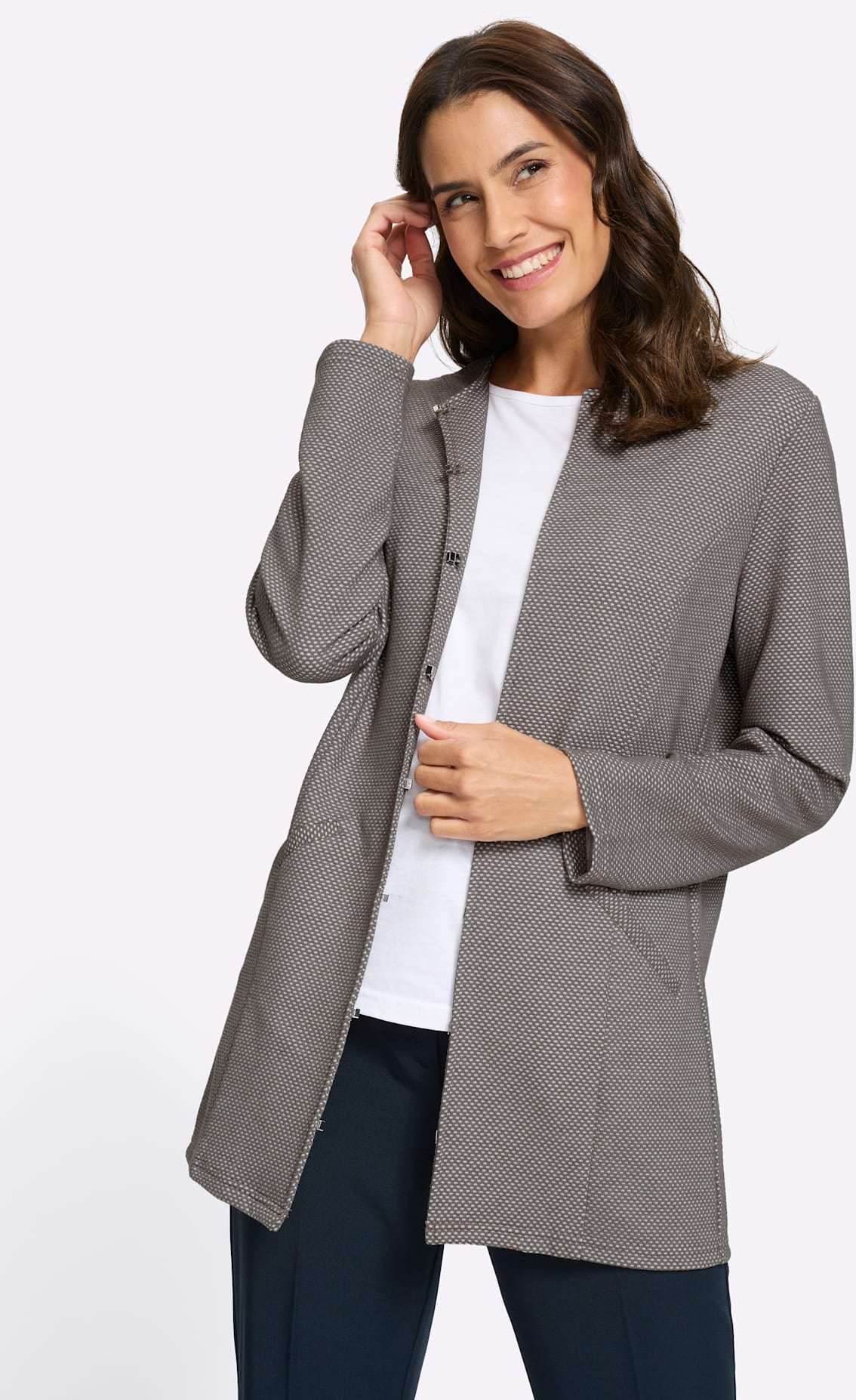 INSPIRATIONEN Damen Shirtjacke "Shirtjacke"grau, Gr. 48, unifarben, 78% Polyester, 14% Viskose, 8% Elasthan, Shirts