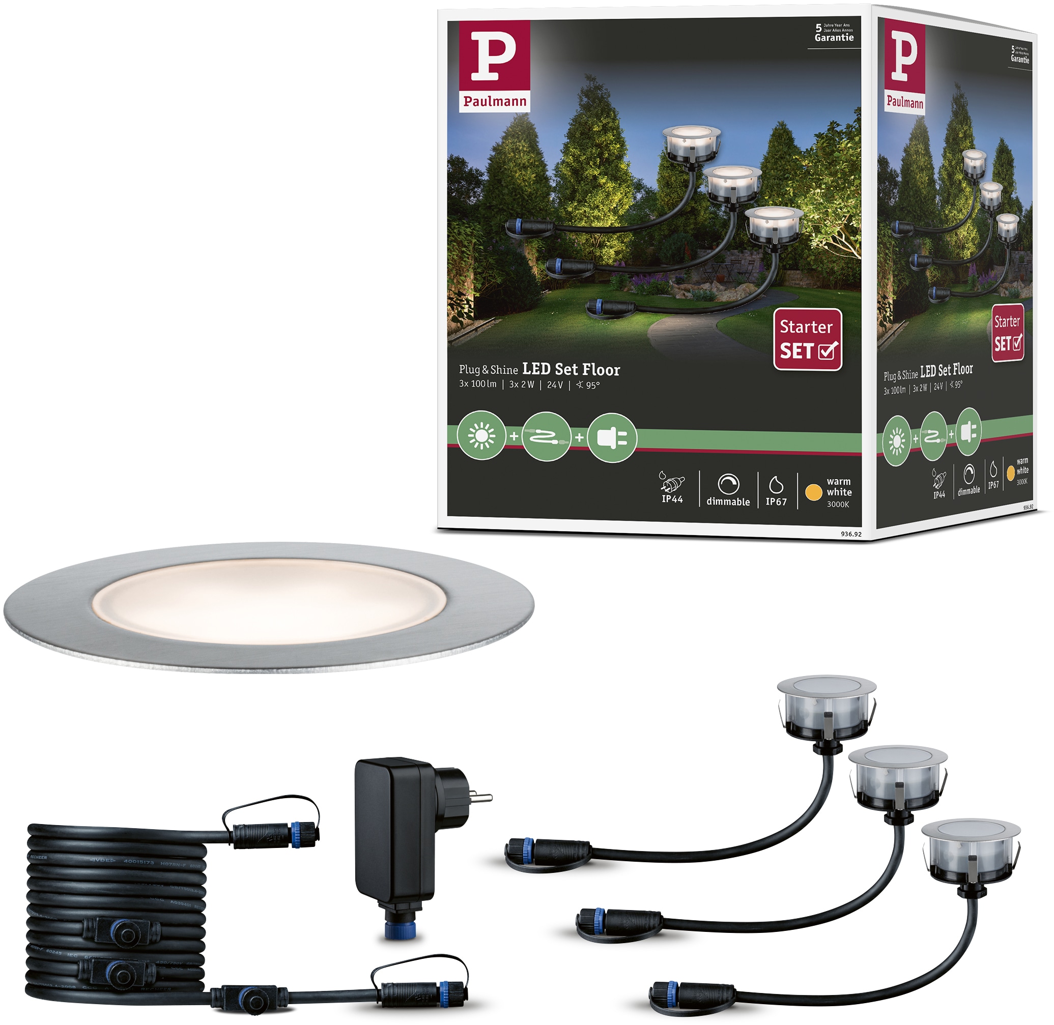Paulmann LED Einbauleuchte »Plug & Shine«, 3 flammig-flammig, LED-Modul, IP65 3000K