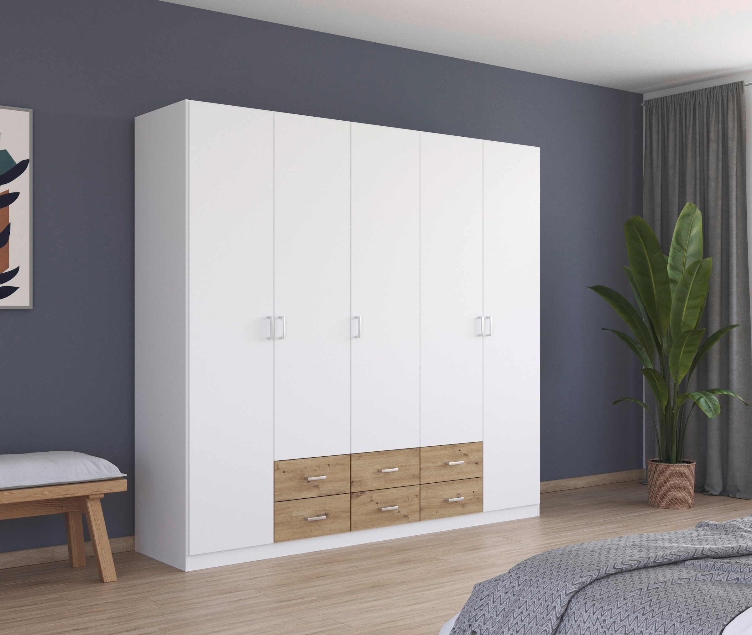 rauch Drehtürenschrank "Kleiderschrank Garderobe GAMMA Breiten 226 cm" in 3 Ausstattungen BASIC/CLASSIC/PREMIUM (inkl. SOFT-CLOSE-Funktion), mit Schubladen, verschiedene Griff-Varianten TOPSELLER MADE IN GERMANY