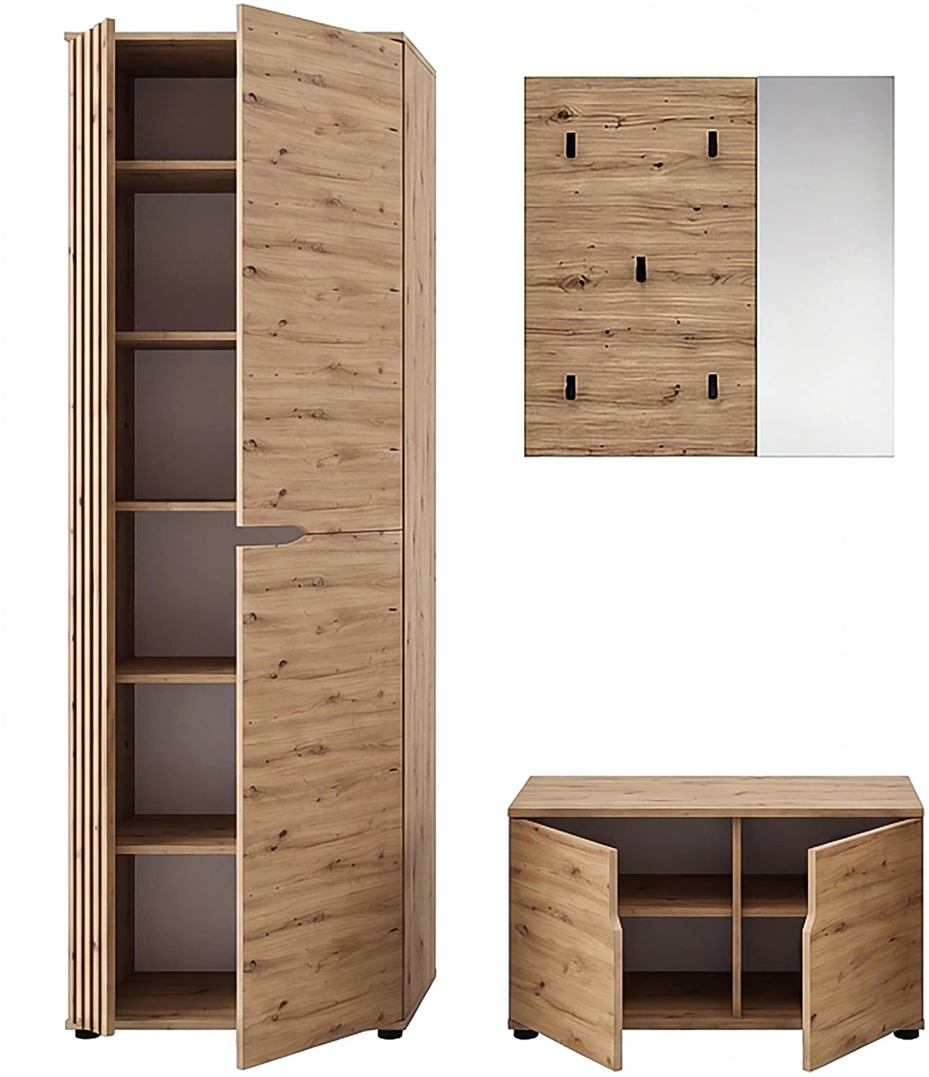 OTTO home Garderoben-Set »FJELL, 3-teilig, Breite 160cm, Front mit hochwertiger Längsfräsung«