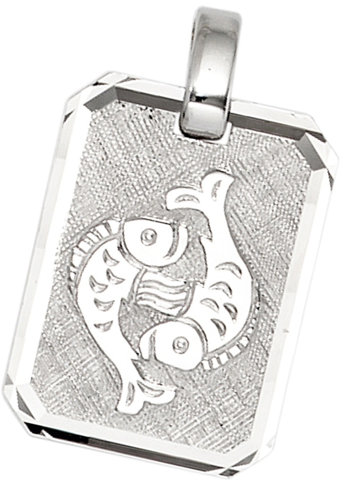 Sternzeichenanhänger JOBO "Anhänger Sternzeichen", silber 925, Schmuckanhänger, Damen, Fische, Silber 925 (Sterlingsilber), 925 Silber rhodiniert achteckig