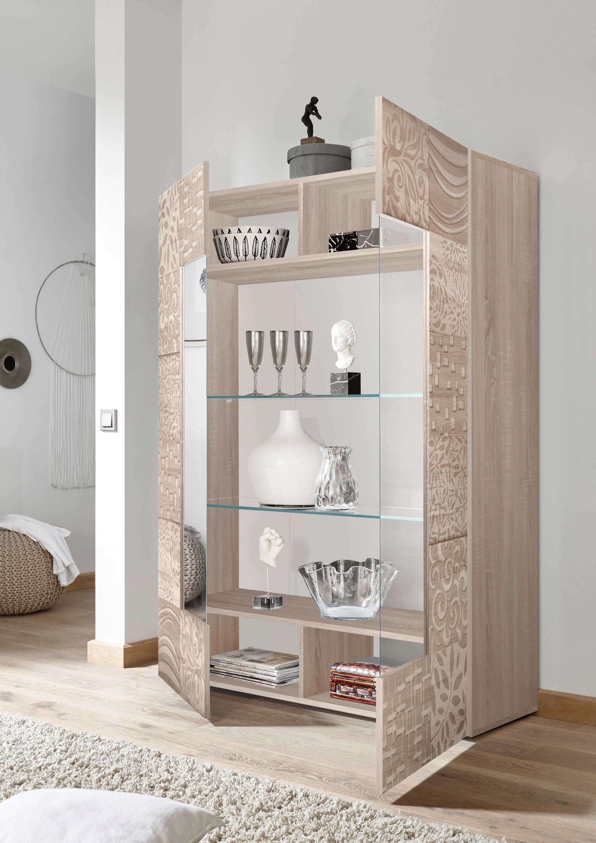 INOSIGN Vitrine »Miro«, Stauraumvitrine, Höhe 166 cm mit dekorativem Siebdruck