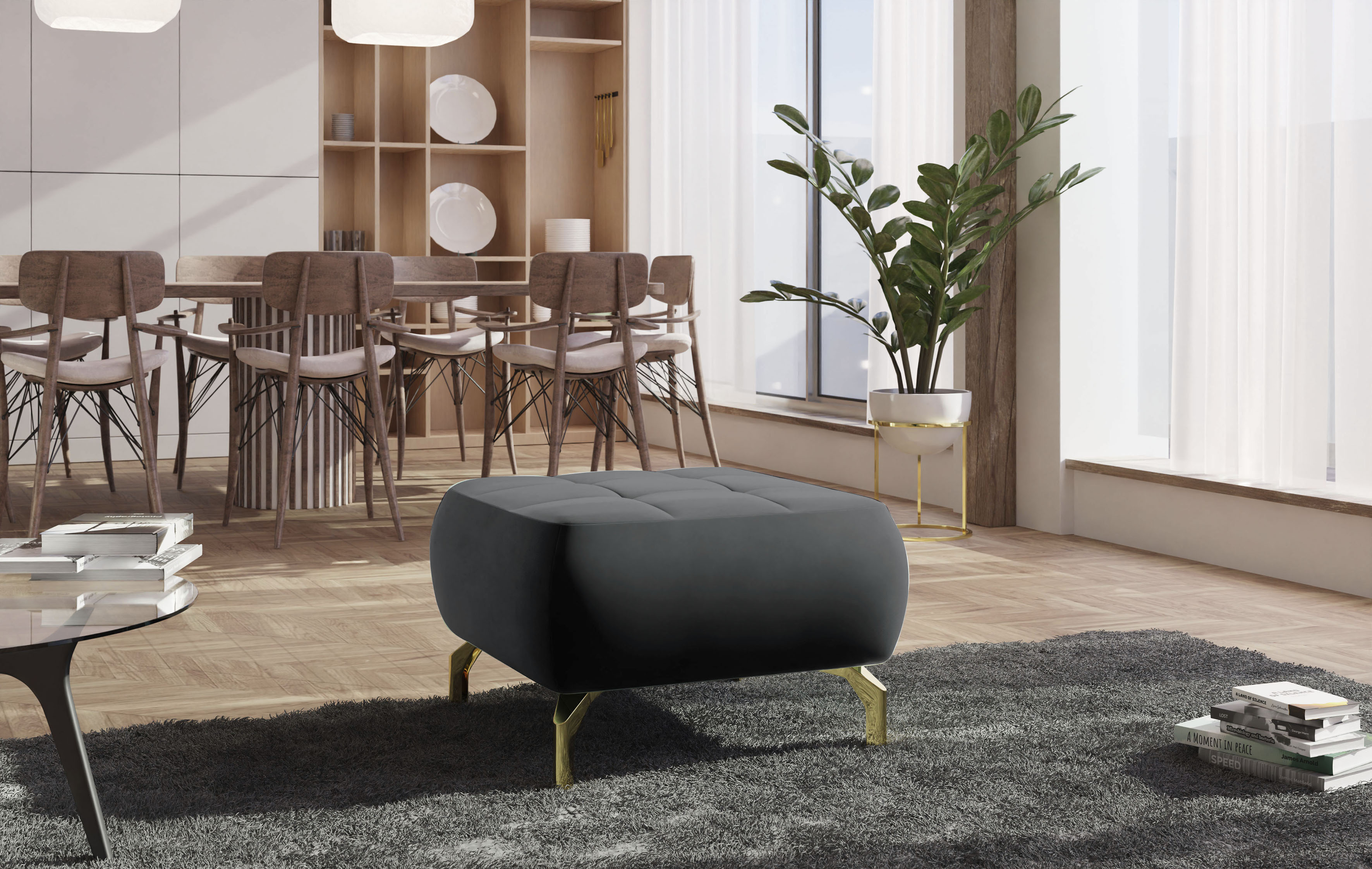 sit&more Polsterhocker "Orient 1" goldfarbene Metallfüße