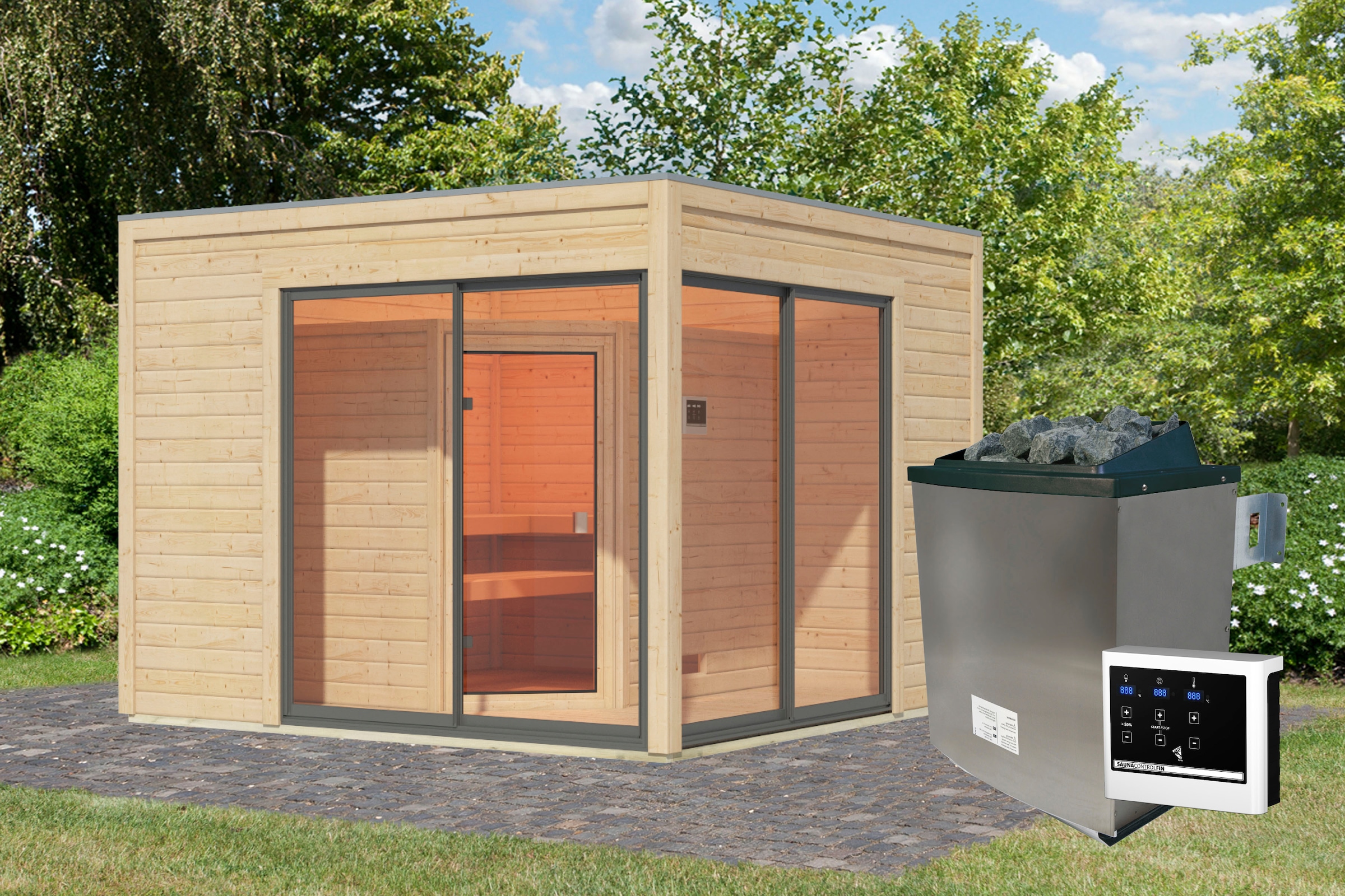 Karibu Saunahaus »Tammo 3B«, Ofen 9 kW ext. Strg.