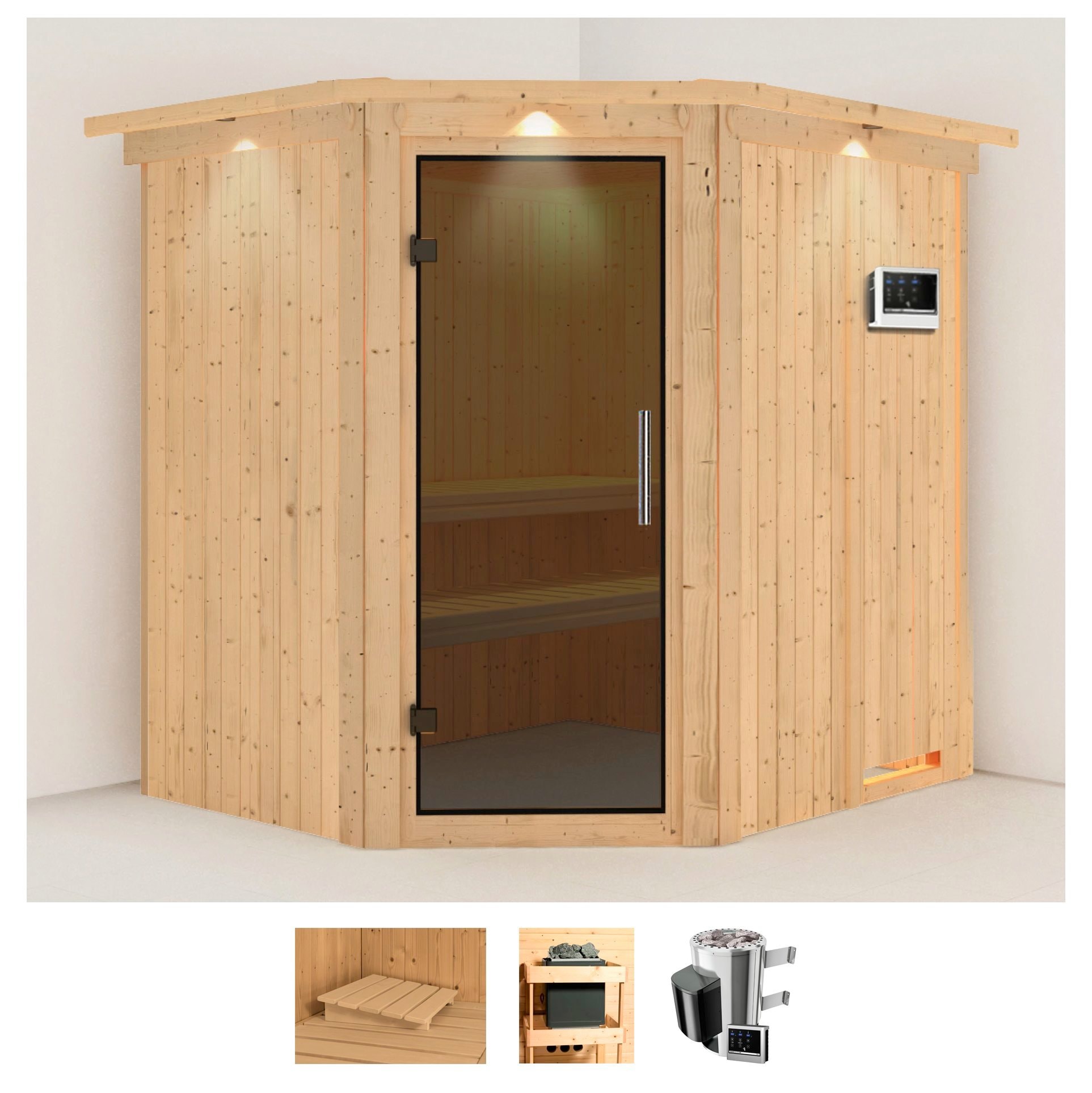Karibu Sauna "Laila" Set, Ofen 3,6 kW externe Strg.easy