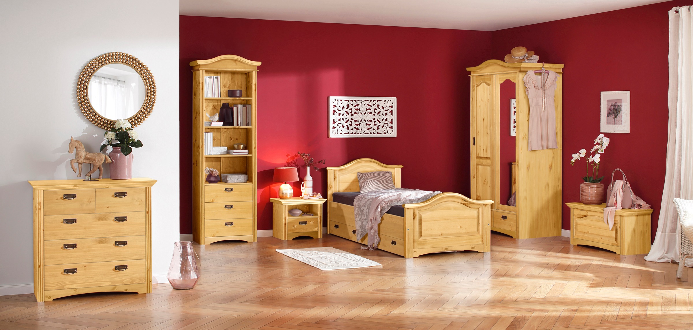 Thumbnail - OTTO home Massivholzbett "Konrad, Stauraumbett, Messinggriffe, rustikaler Landhausstil" mit FSC-zertifiziertem Massivhol...