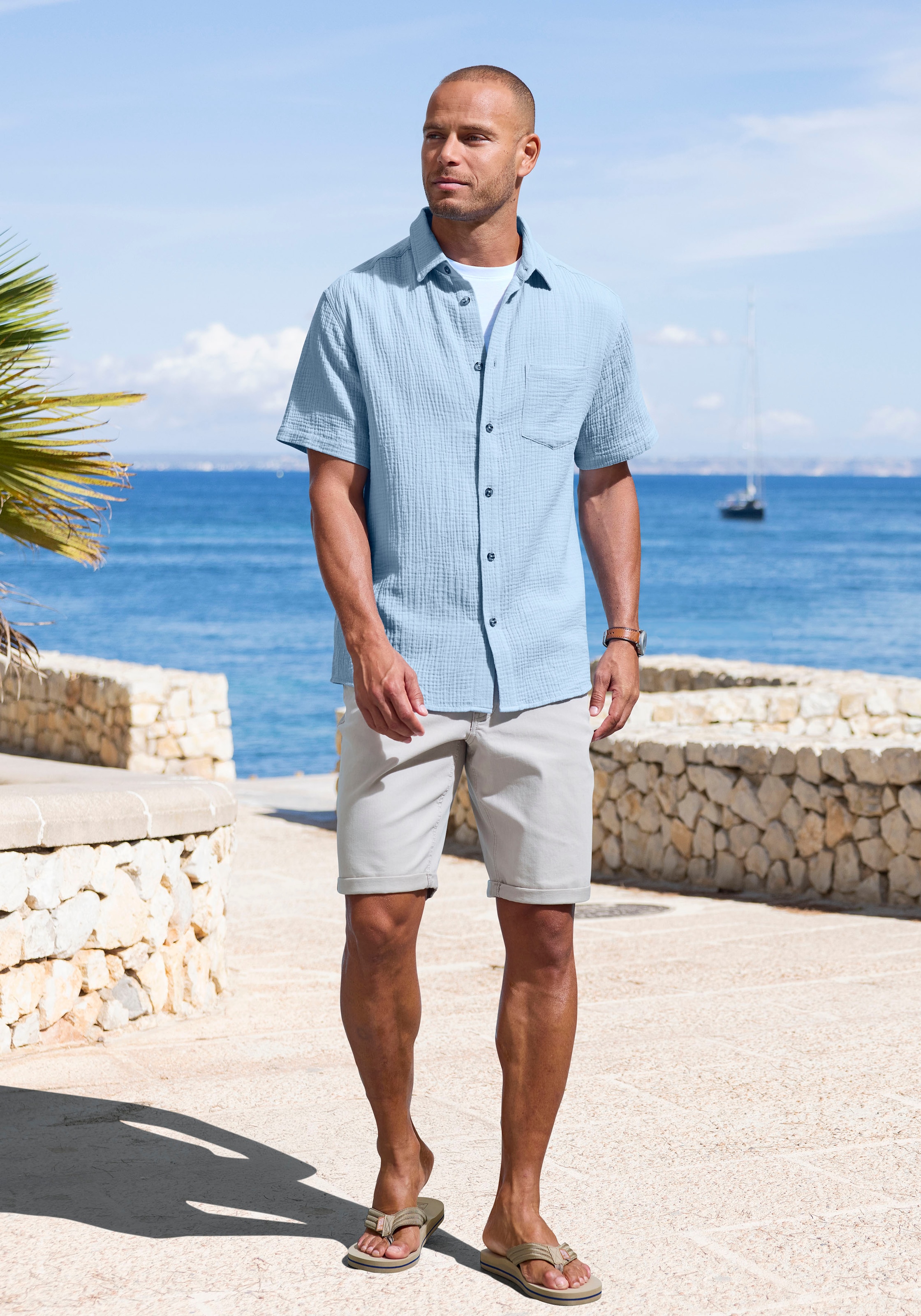 Beachtime Kurzarmhemd »Regular fit«, Kurzarm, Freizeithemd aus Musselin-Ware