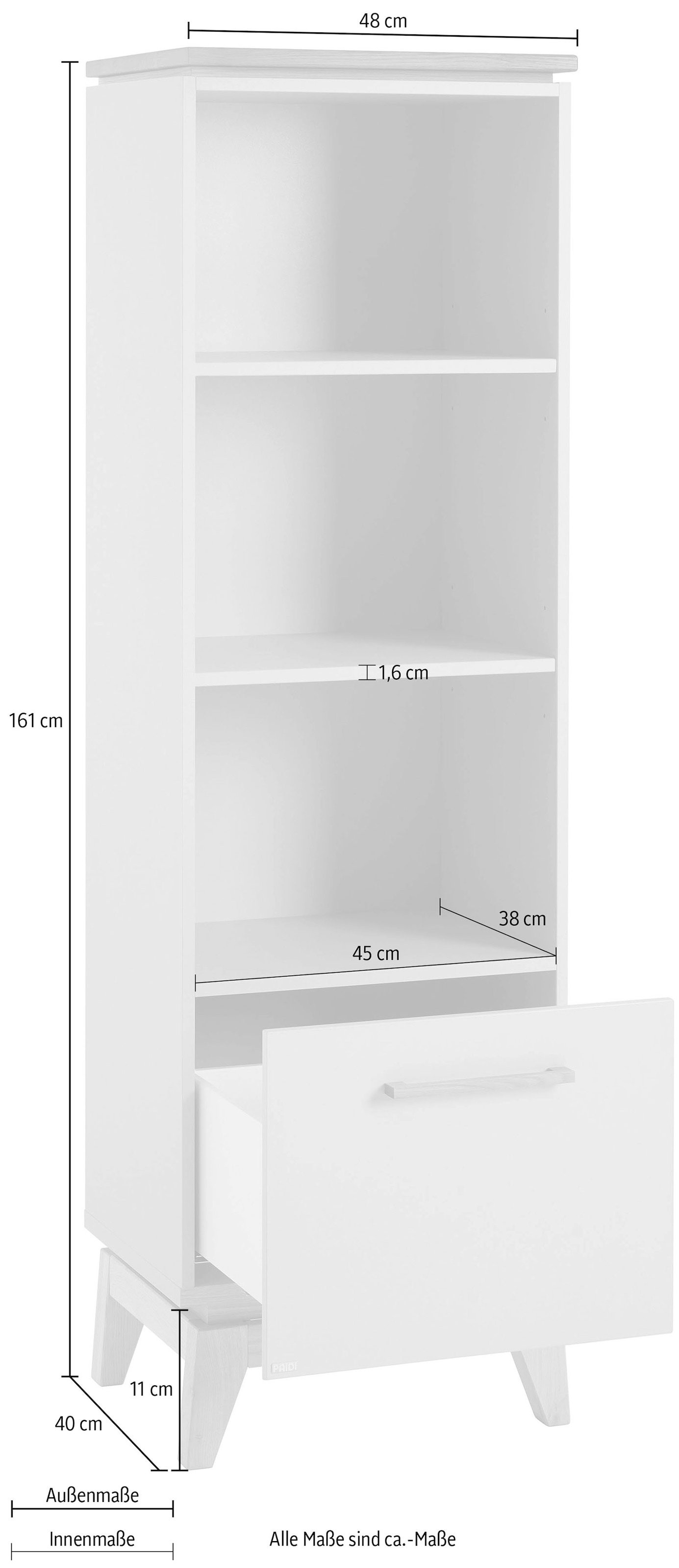 PAIDI Standregal »STIENE in Beige oder Grau, 3 offene Fächer, 1 Schublade mit Soft-Close« B/H/T ca. 48/161/40cm,  modernes und langlebiges Regal mit Massivholz, Highboard