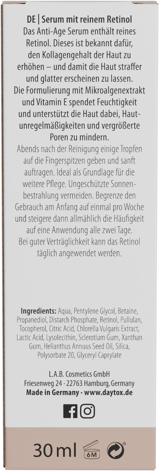 DAYTOX Gesichtsserum »Retinol Serum«, Glättet Falten und Linien für pralle Haut, bekämpft Unreinheiten.