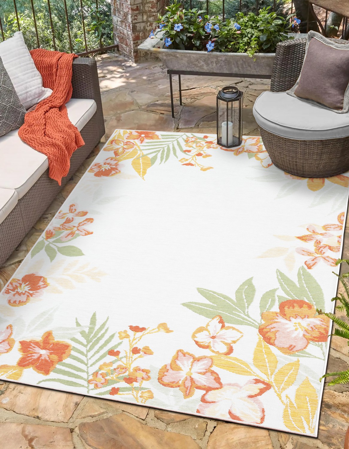 Myflair Möbel & Accessoires Outdoorteppich "Isla, LAGERRÄUMUNG" rechteckig 6 mm Höhe Wendeteppich, Blumen, mit Bordüre, Outdoor geeignet, Balkon, Terrasse