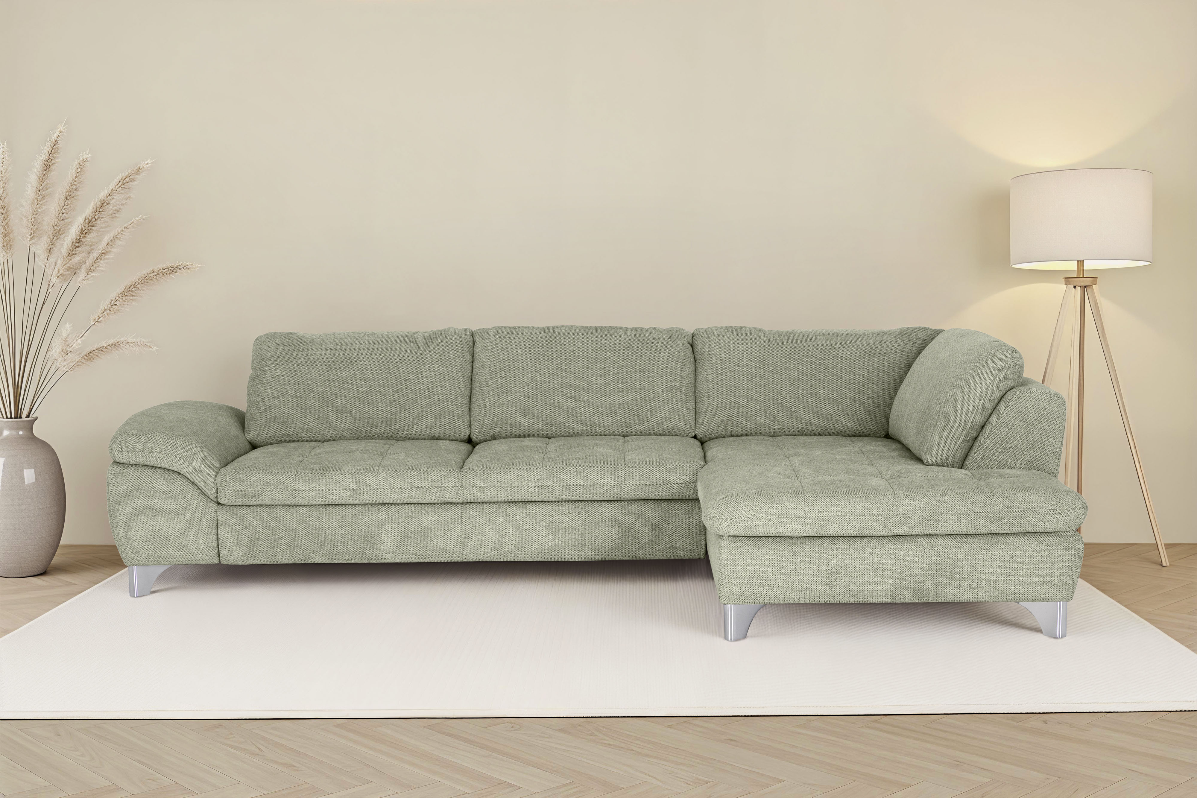 Die PlanBar Ecksofa "Ottomane MP-IN14007 L-Form, Breite 306 cm" wahlweise mit Schlaffunktion und verstellbaren Kopfstützen