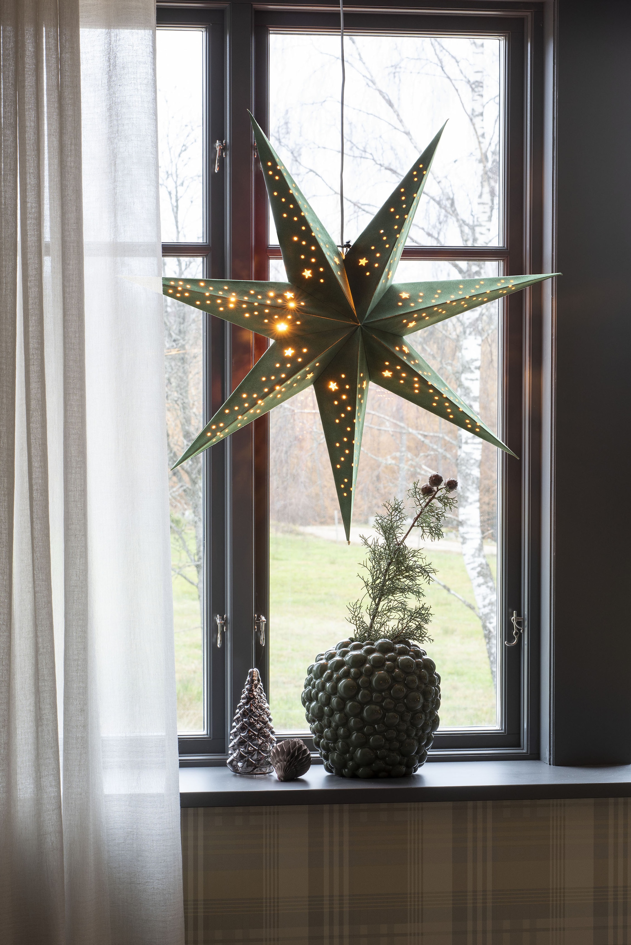 KONSTSMIDE Dekostern (1 Stern Weihnachtsdeko«, Samt, St.), | kaufen Zacken »Weihnachtsstern, Papierstern, 7 LED perforiert, mit grünem BAUR