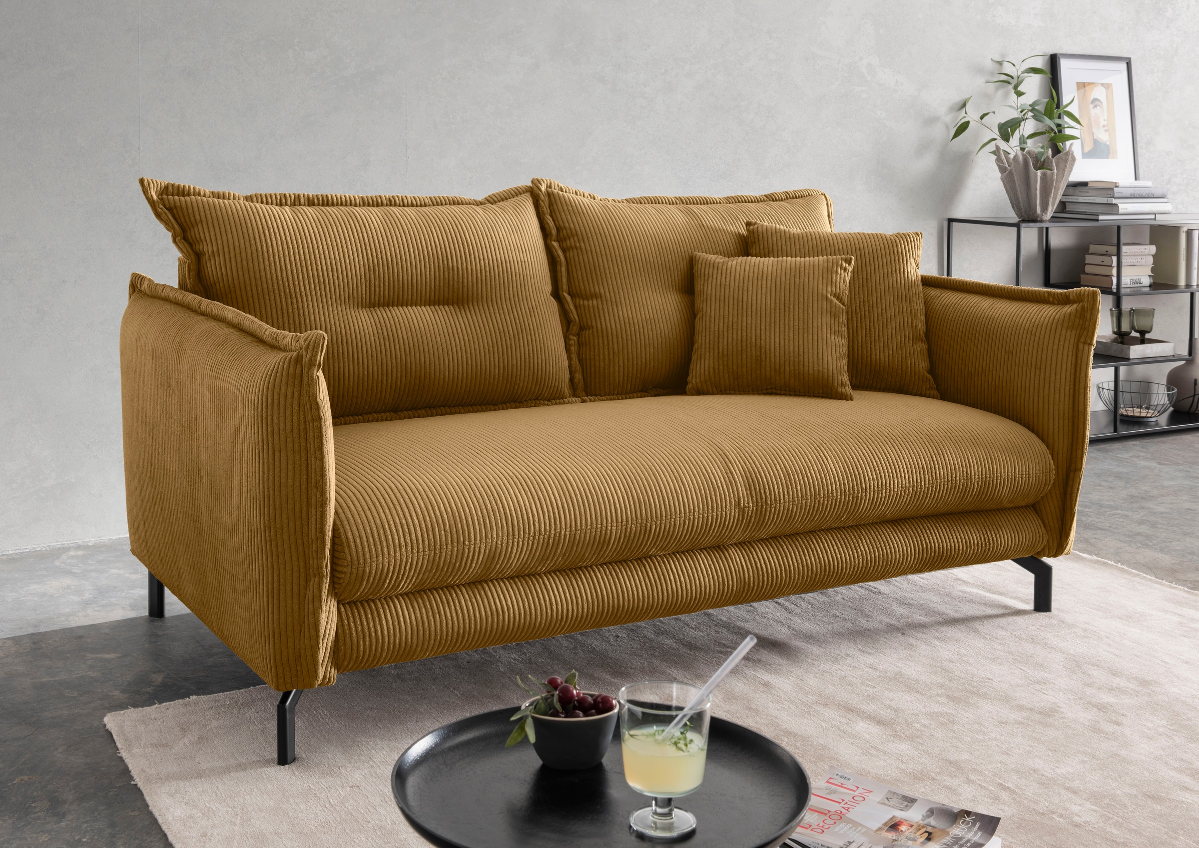3-Sitzer HOME AFFAIRE, B:198cm H:94cm T:110cmgold, Sofas, "LAVA Breite 198 cm, modern und elegant, aktuelle Kissenoptik, bequem", Armlehnen