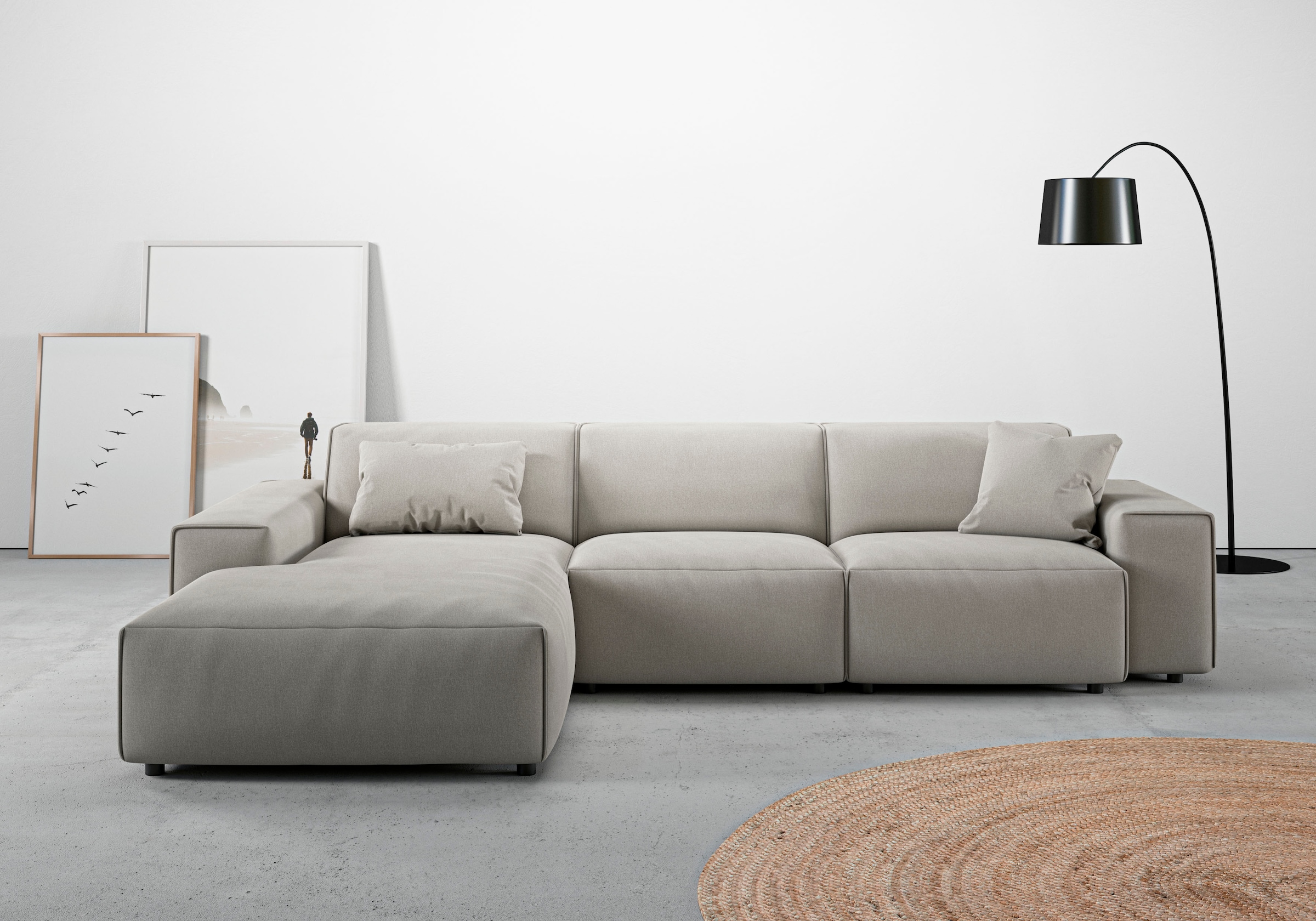 Ecksofa HOME AFFAIRE "Glimminge auch in Breitcord, Feincord, Bouclé + Easy care-Bezug", grau (hellgrau), B:294cm H:71cm T:191cm, 100% Polyester, Sofas, Ecksofa, L-Form, Breite 294, Zierkissen 4