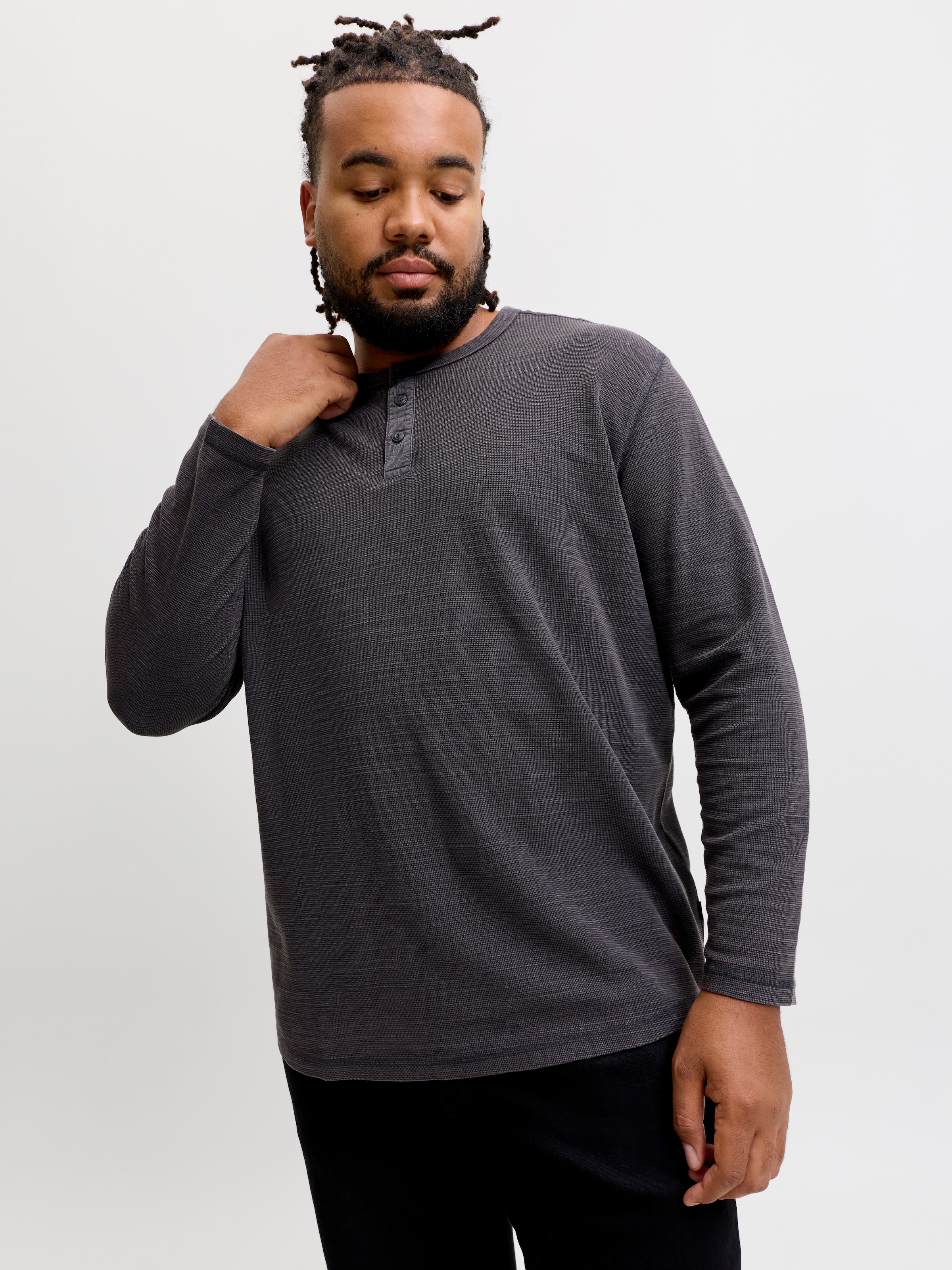 Jack & Jones PlusSize "JPRBLUAARON LS HENLEY TEE PLS" Baumwollmischung, regular fit