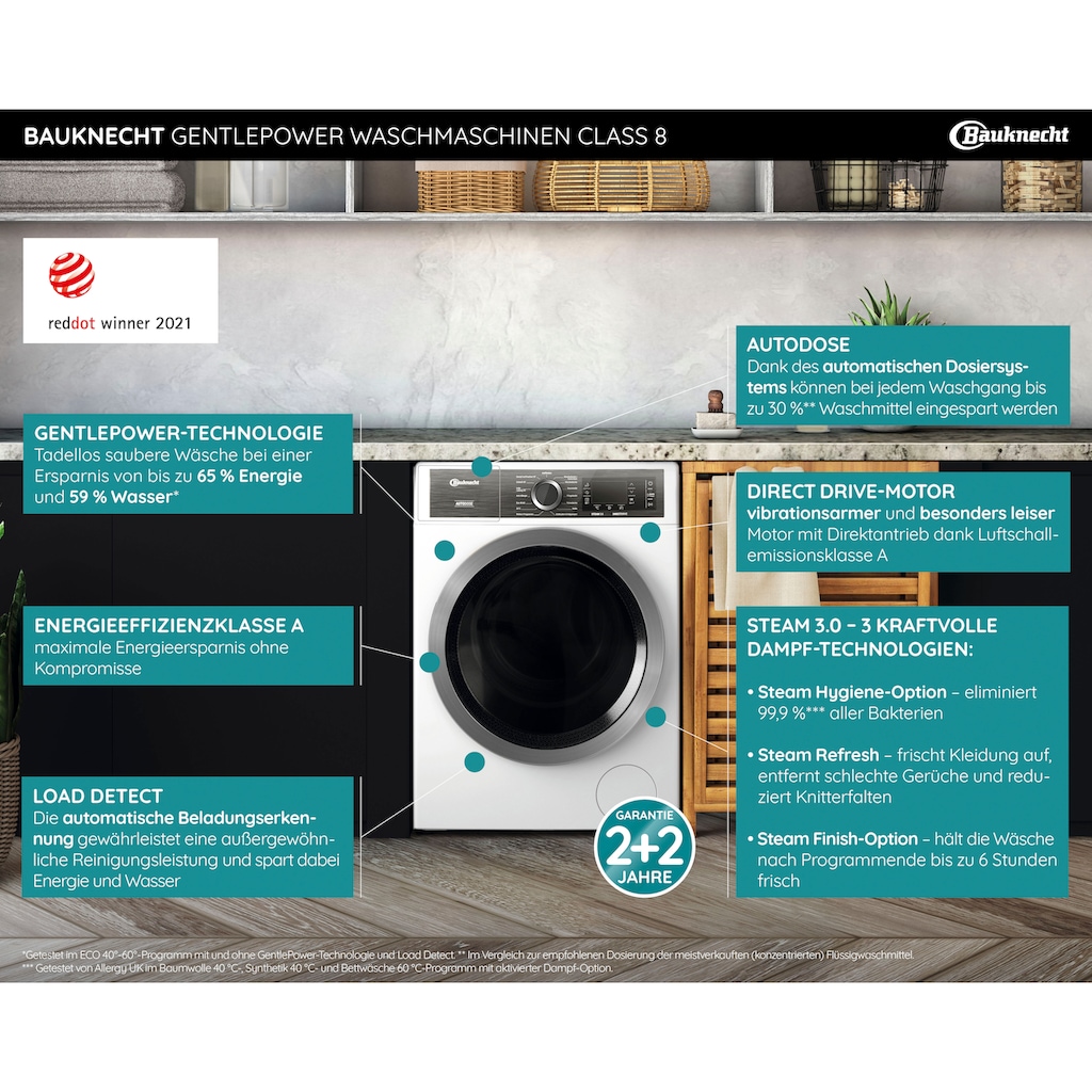 BAUKNECHT Waschmaschine »B8 W946WB DE«, B8 W946WB DE, 9 kg, 1400 U/min, 4 Jahre Herstellergarantie