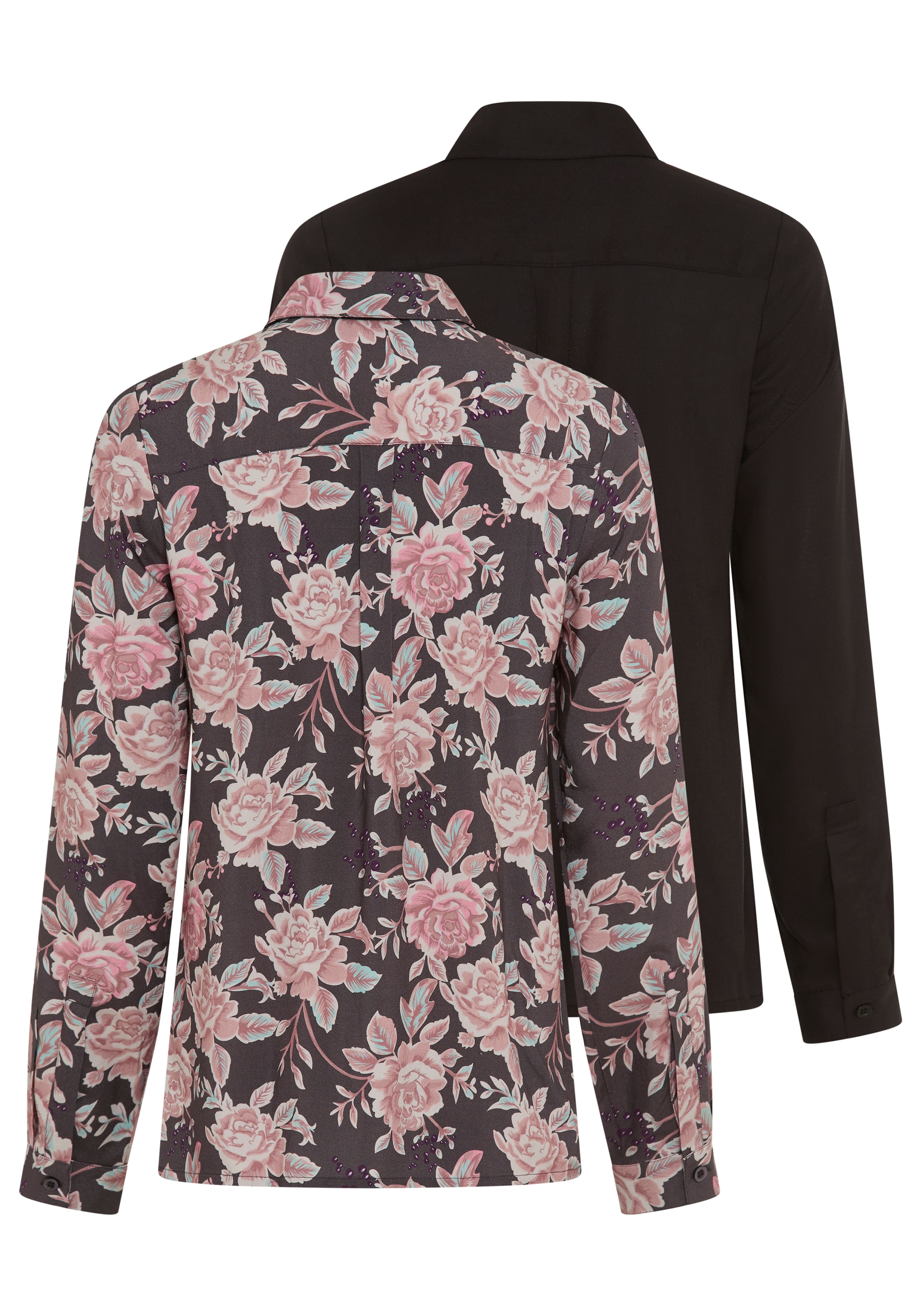 Laura Scott Hemdbluse Packung, 2er-Pack,  Langarm, aus Viskose, 1x uni und 1x bedruckt