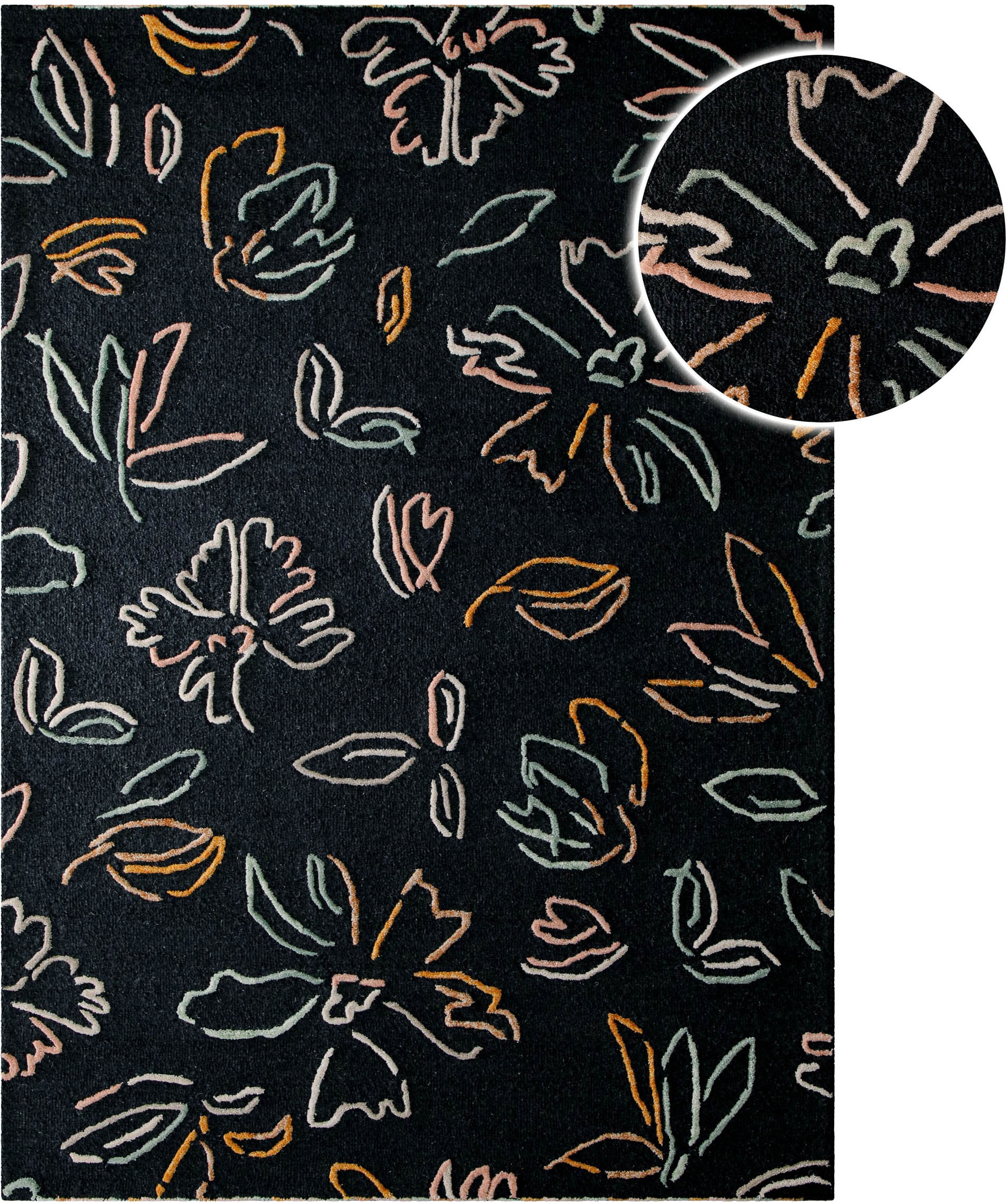 Wecon home »Vee« rechteckig 10 mm Höhe Wollteppich, floral, hochwertig, pflegeleicht, modern, handgetuftet