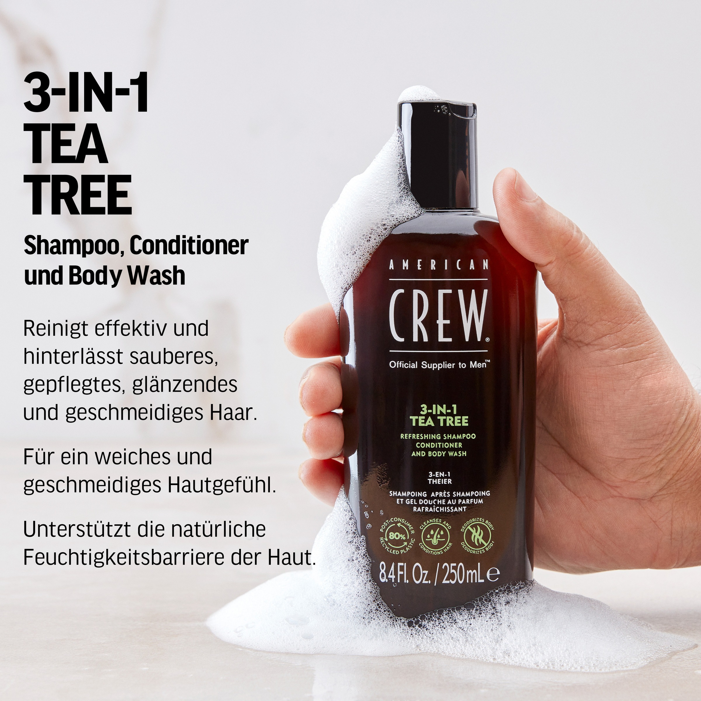 American Crew Haarshampoo »3In1 Tea Tree Shampoo. Conditioner & Body Wash 250 ml«, (1 tlg.)